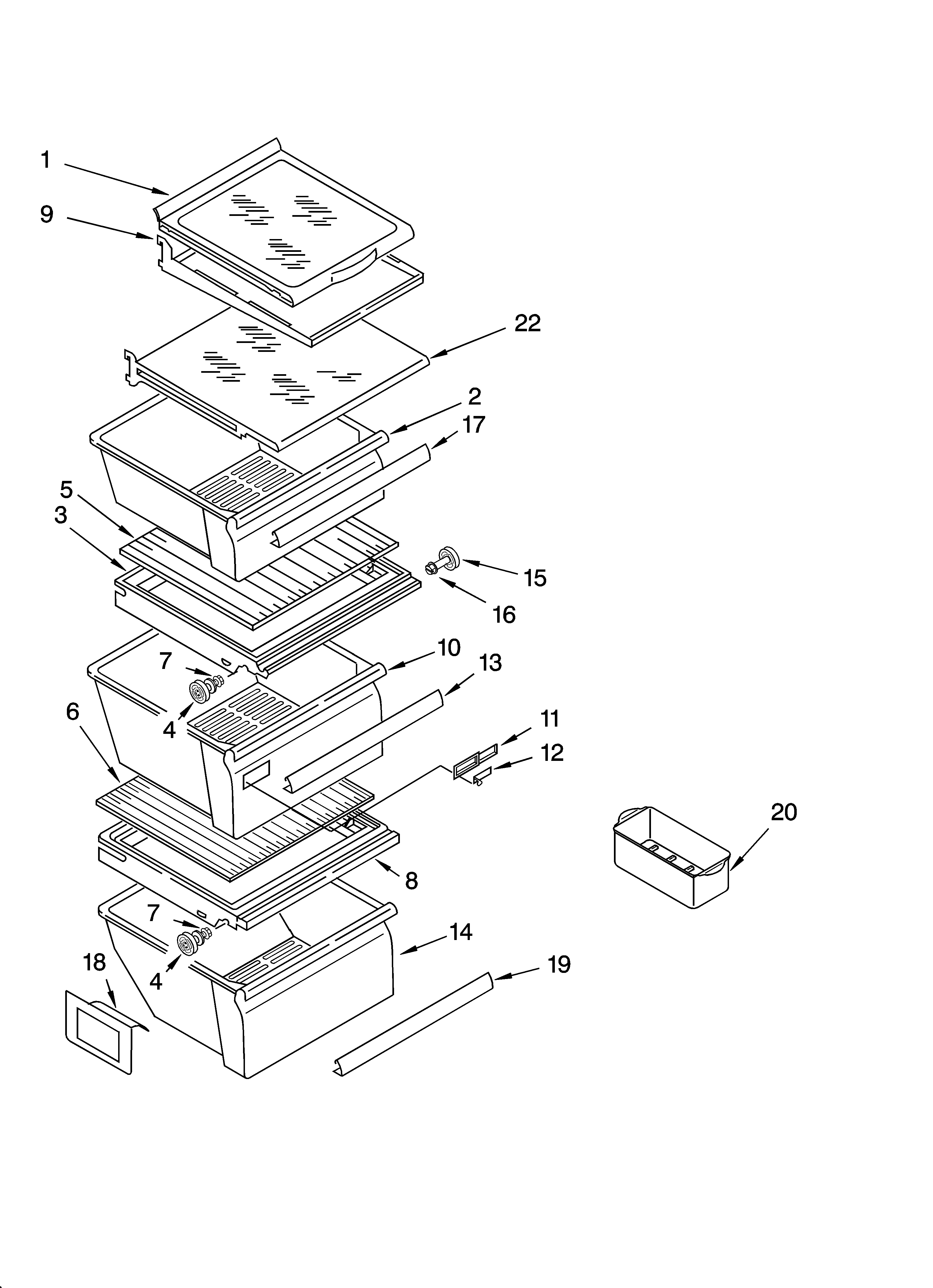 Whirlpool GD5RHAXNL00 refrigerator shelf parts diagram