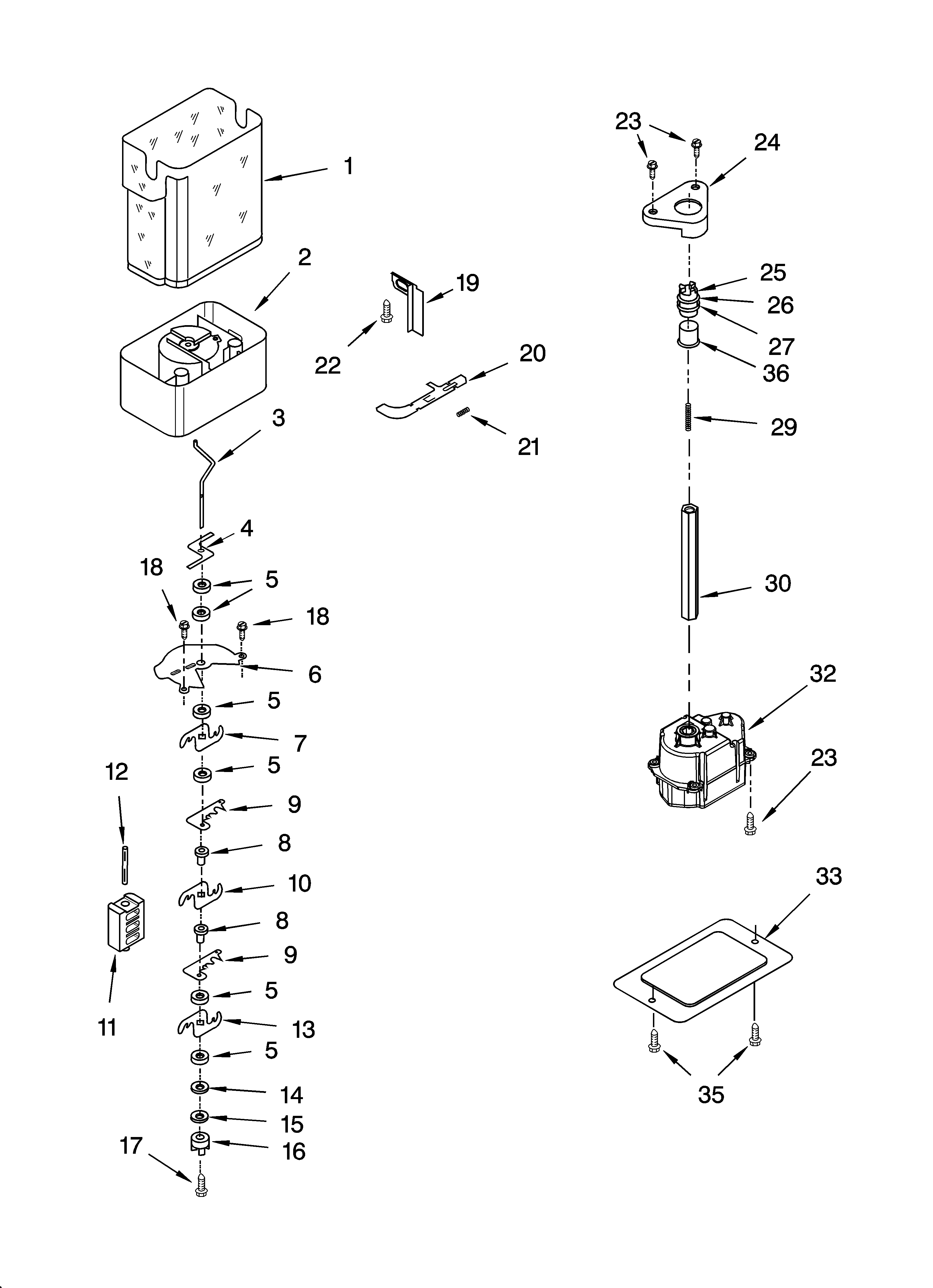 Whirlpool GD5RHAXNL00 motor and ice container parts diagram