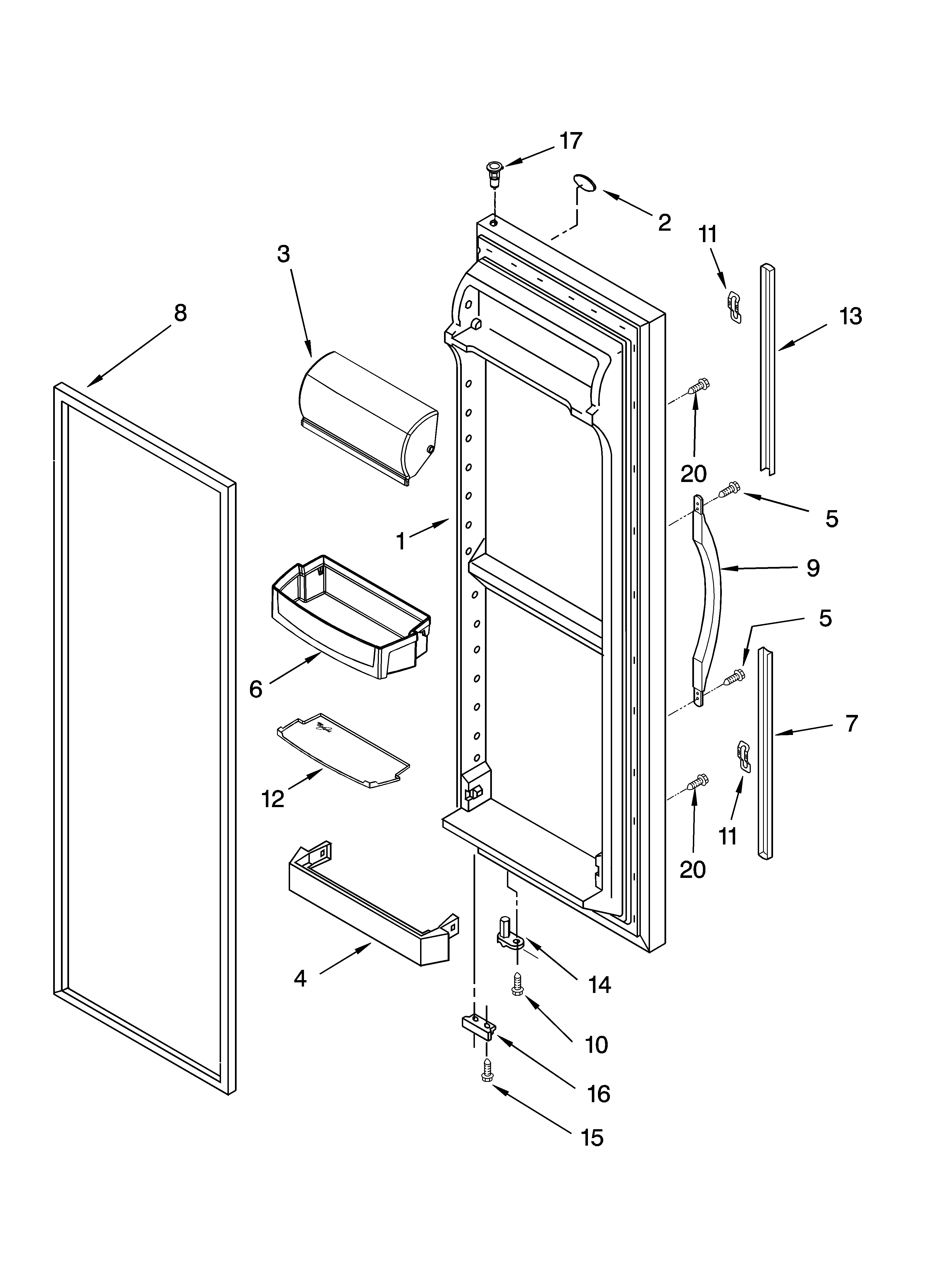 Whirlpool GD5RHAXNL00 refrigerator door parts diagram