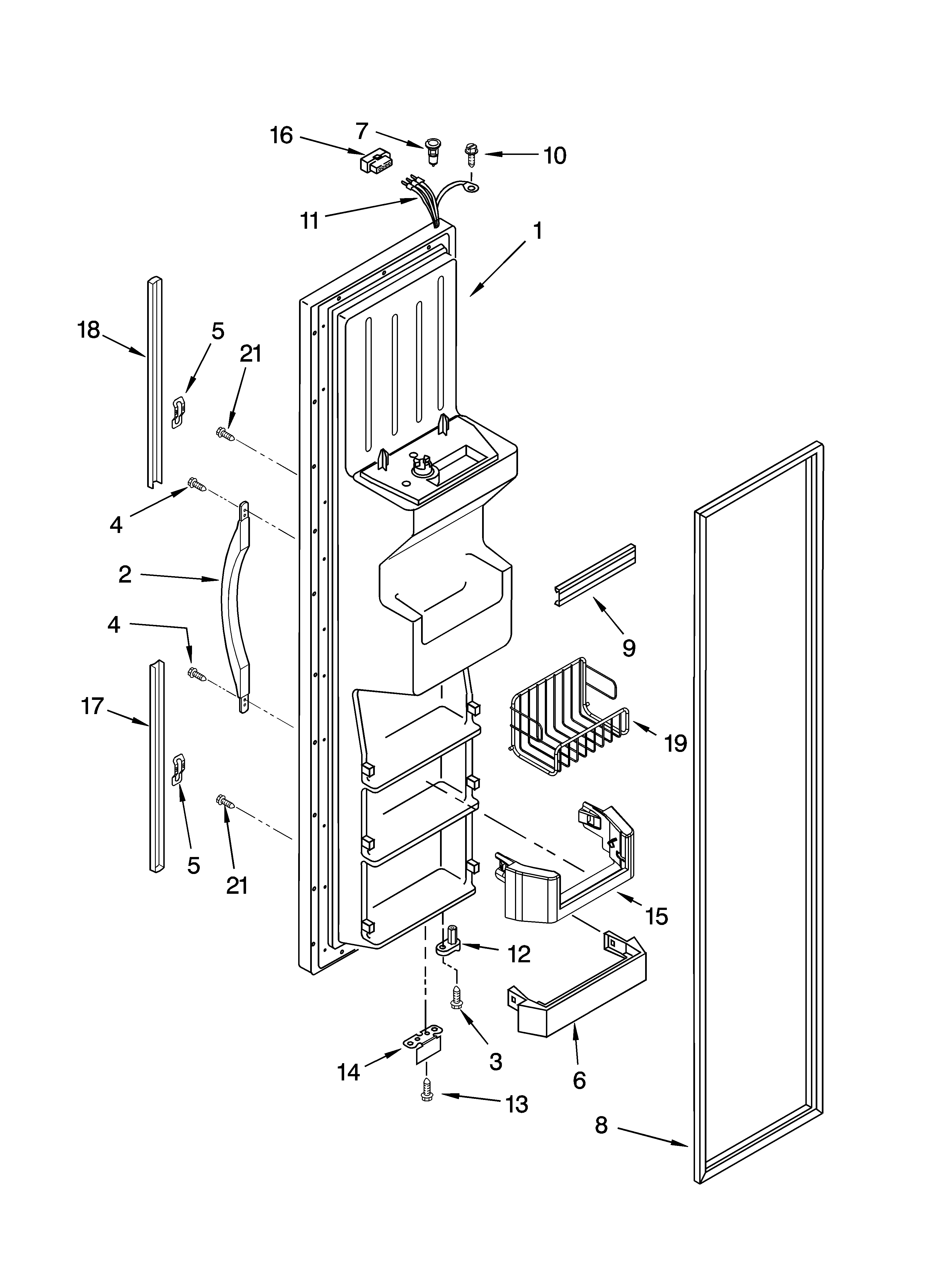 Whirlpool GD5RHAXNL00 freezer door parts diagram