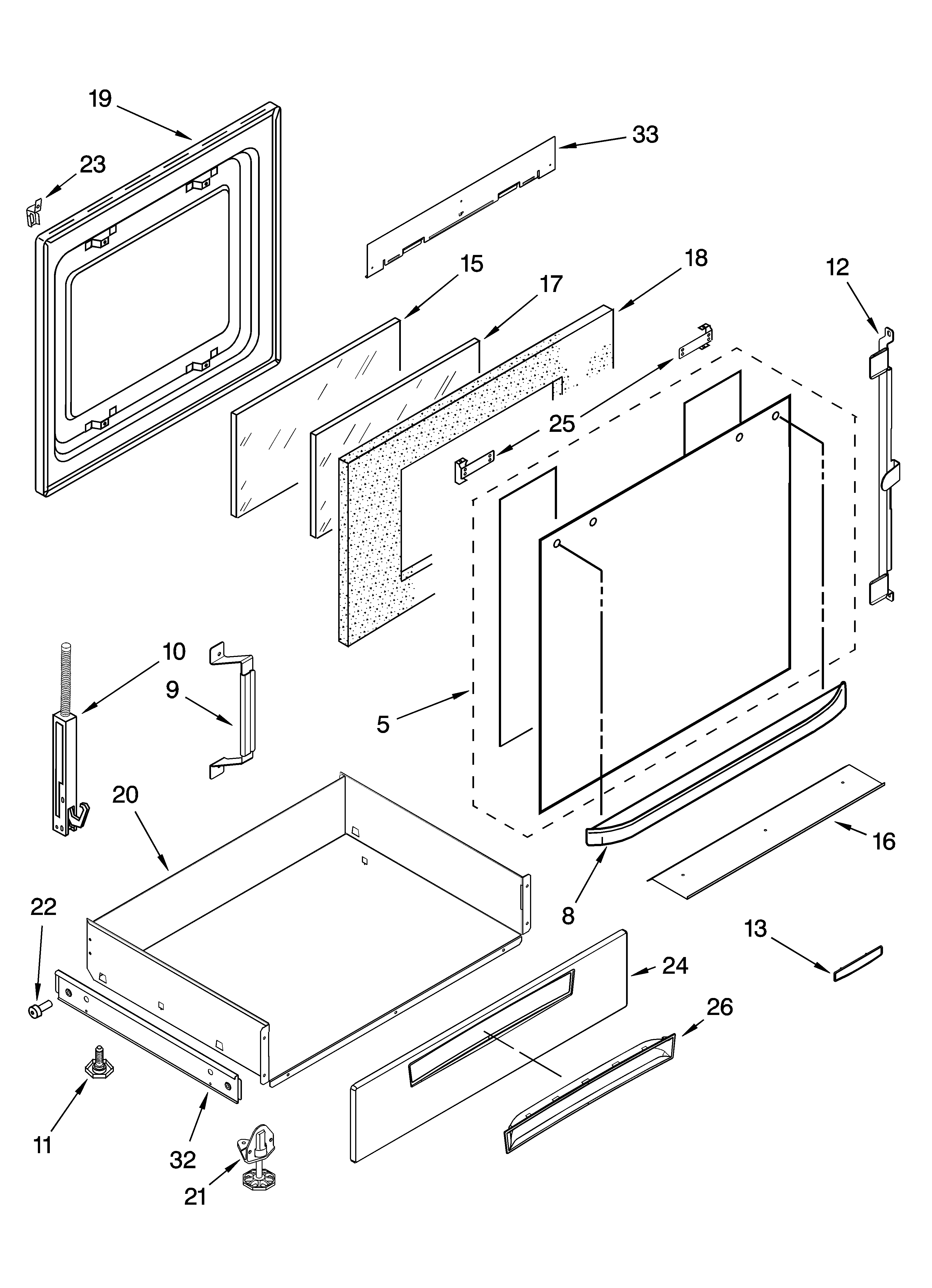 KitchenAid KGRI801PBL00 door and drawer parts diagram