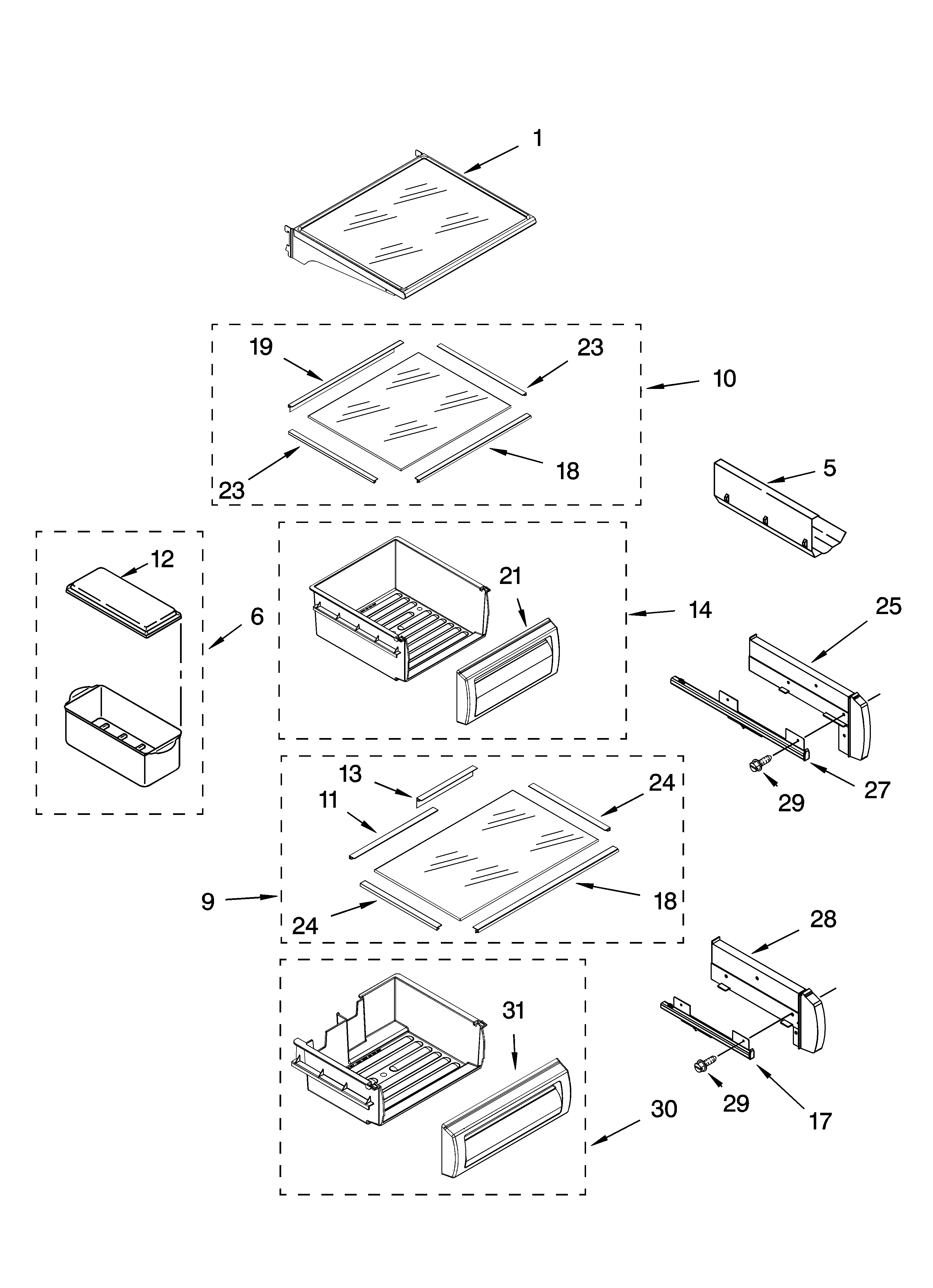 KitchenAid KSSO48FMX01 refrigerator shelf parts diagram