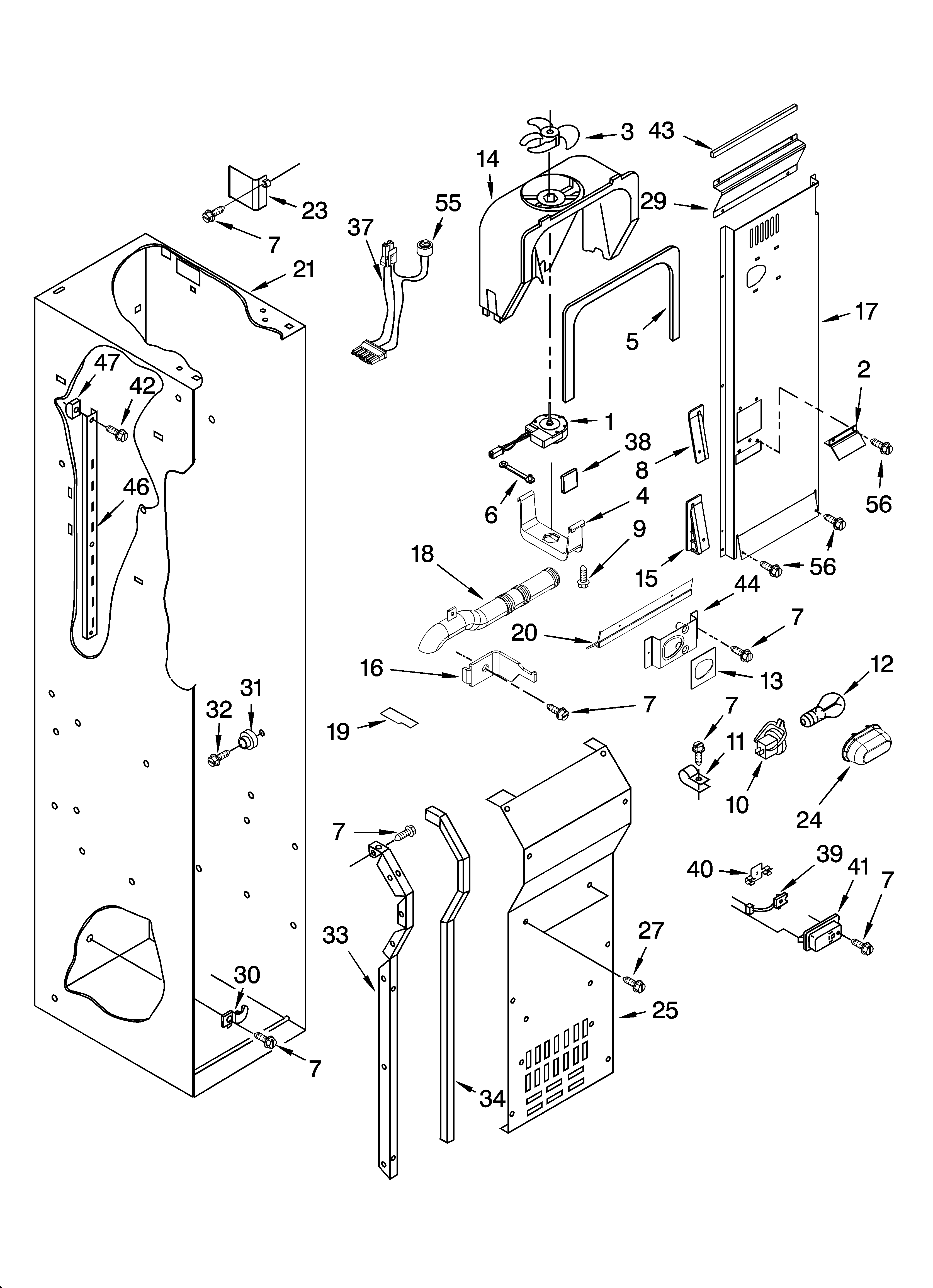 KitchenAid KSSO48FMX01 freezer liner and air flow parts diagram
