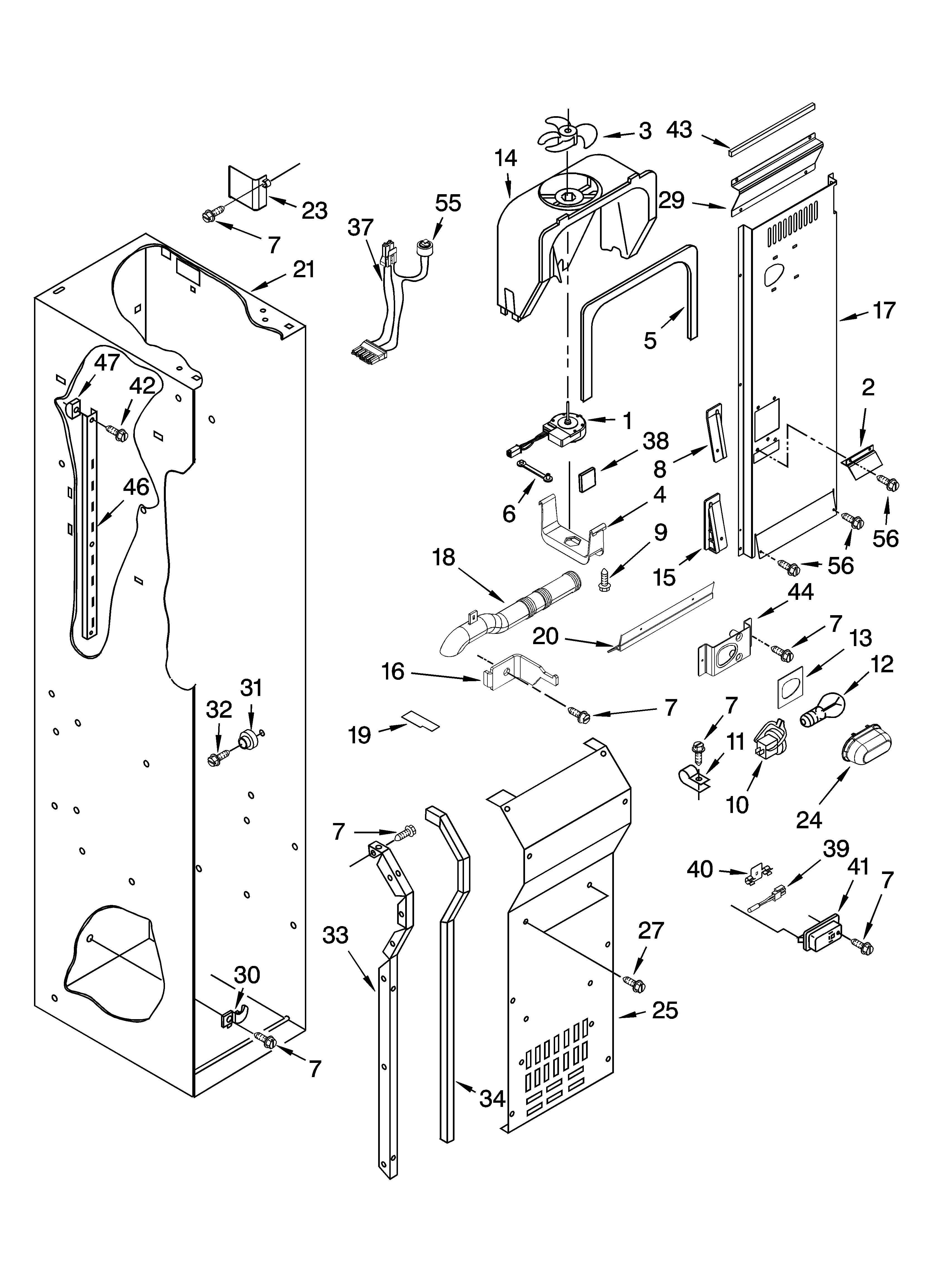 KitchenAid KSSS42FMX01 freezer liner and air flow parts diagram