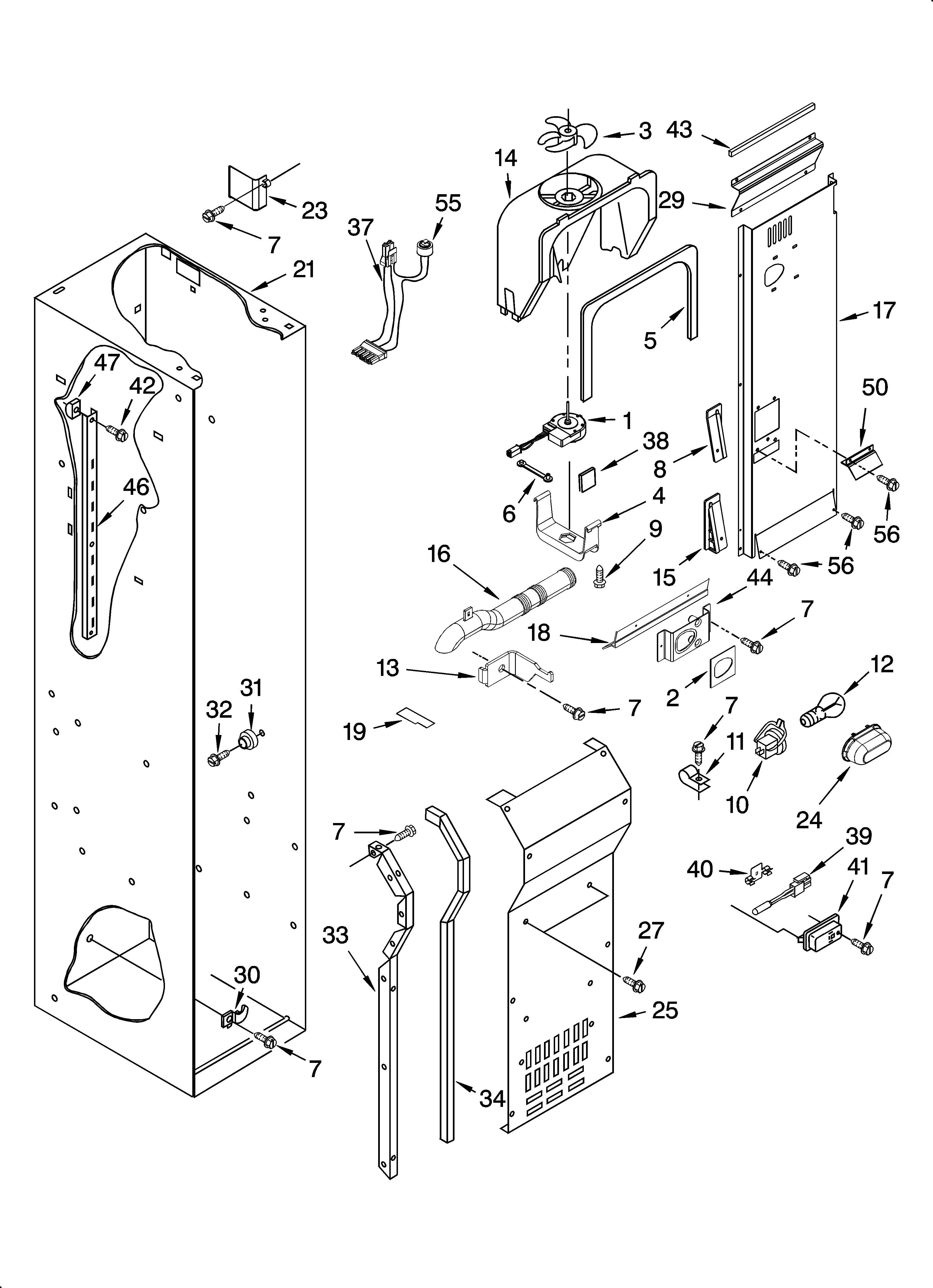 KitchenAid KSSS48FMB01 freezer liner and air flow parts diagram