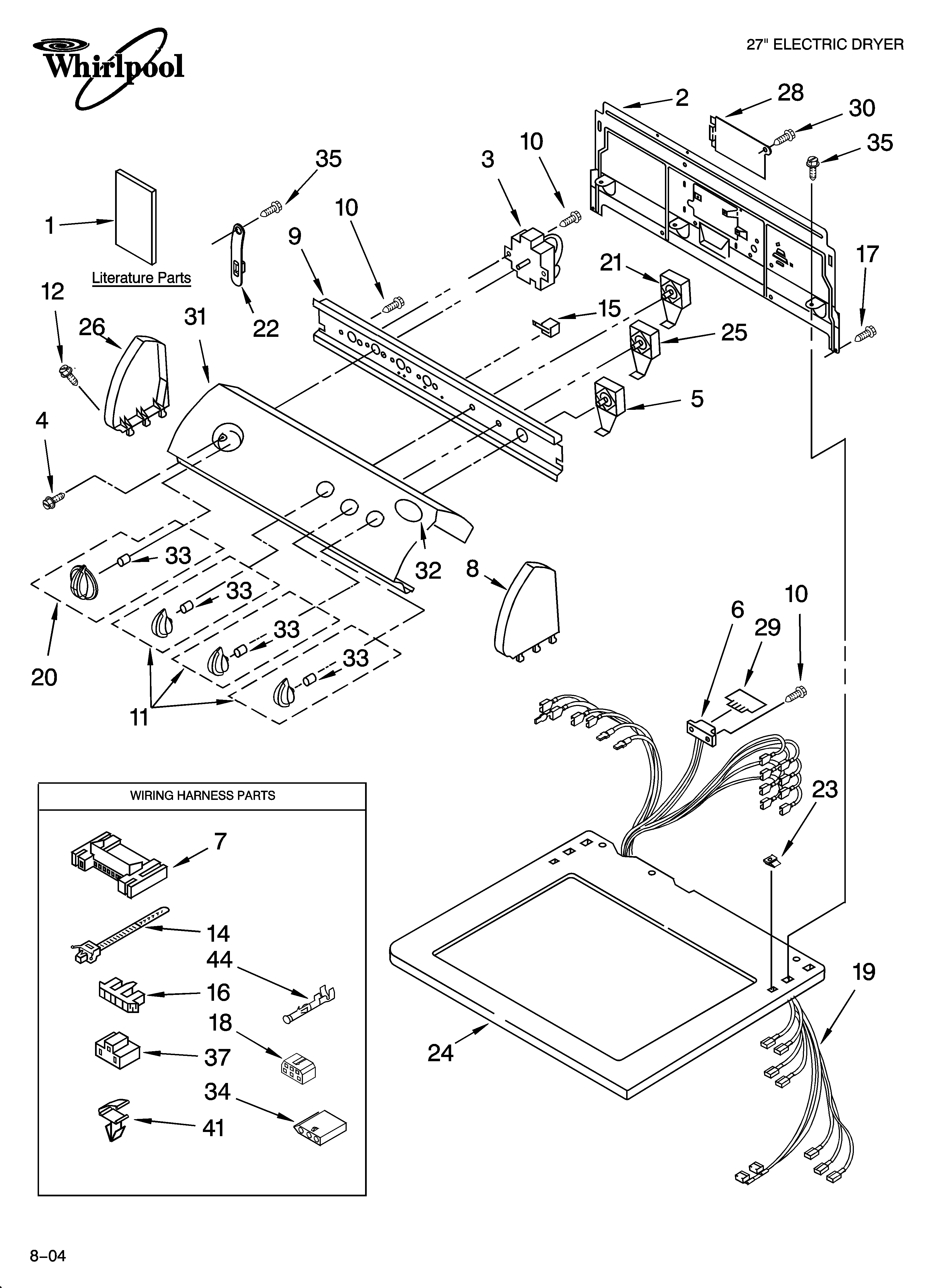 Whirlpool LEQ8621PG0 top and console parts diagram