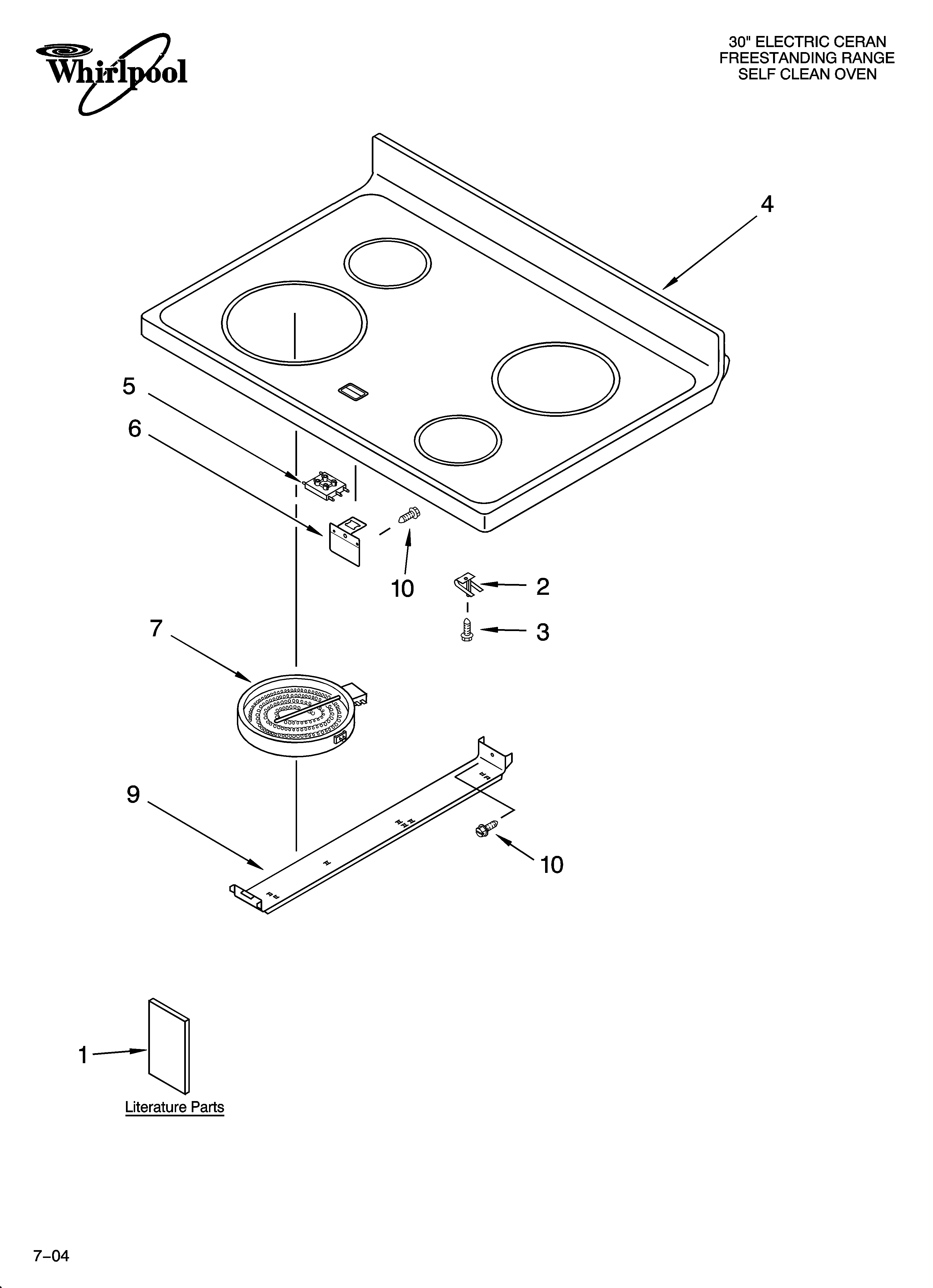 Whirlpool RF196LXMT1 cooktop parts diagram