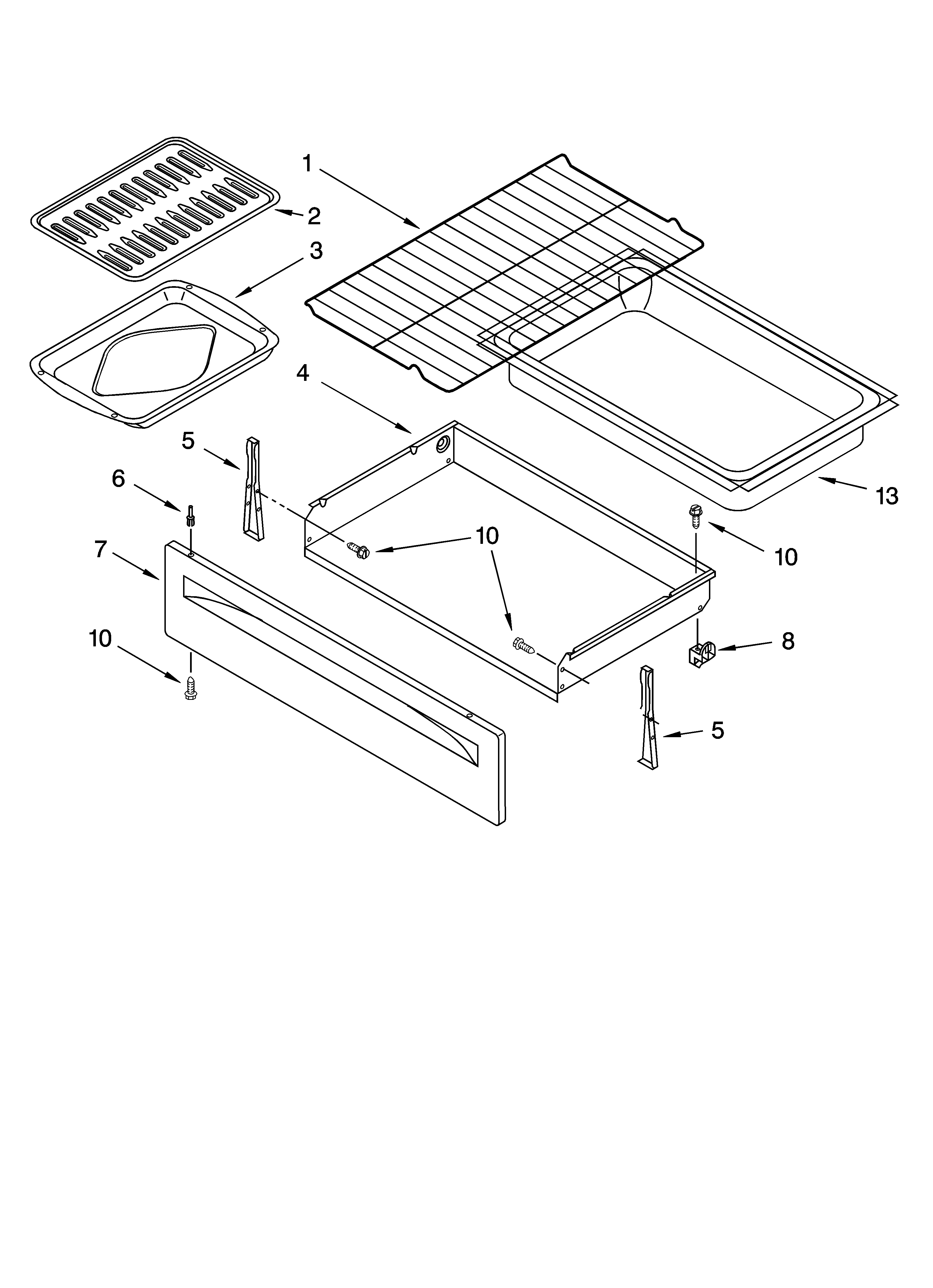 Whirlpool RF196LXMT1 drawer & broiler parts, optional parts diagram