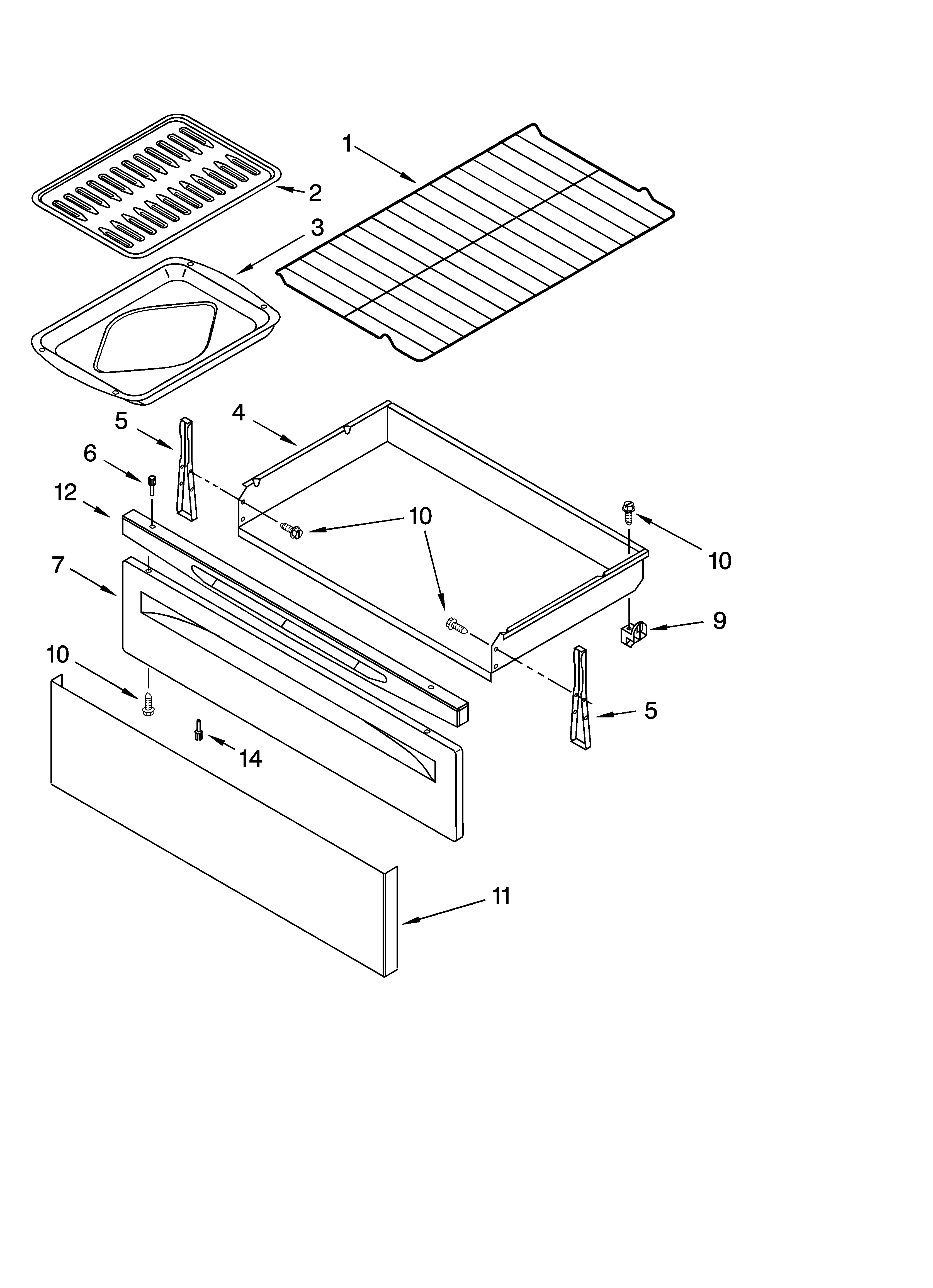 Whirlpool RF368LXPS0 drawer & broiler parts diagram