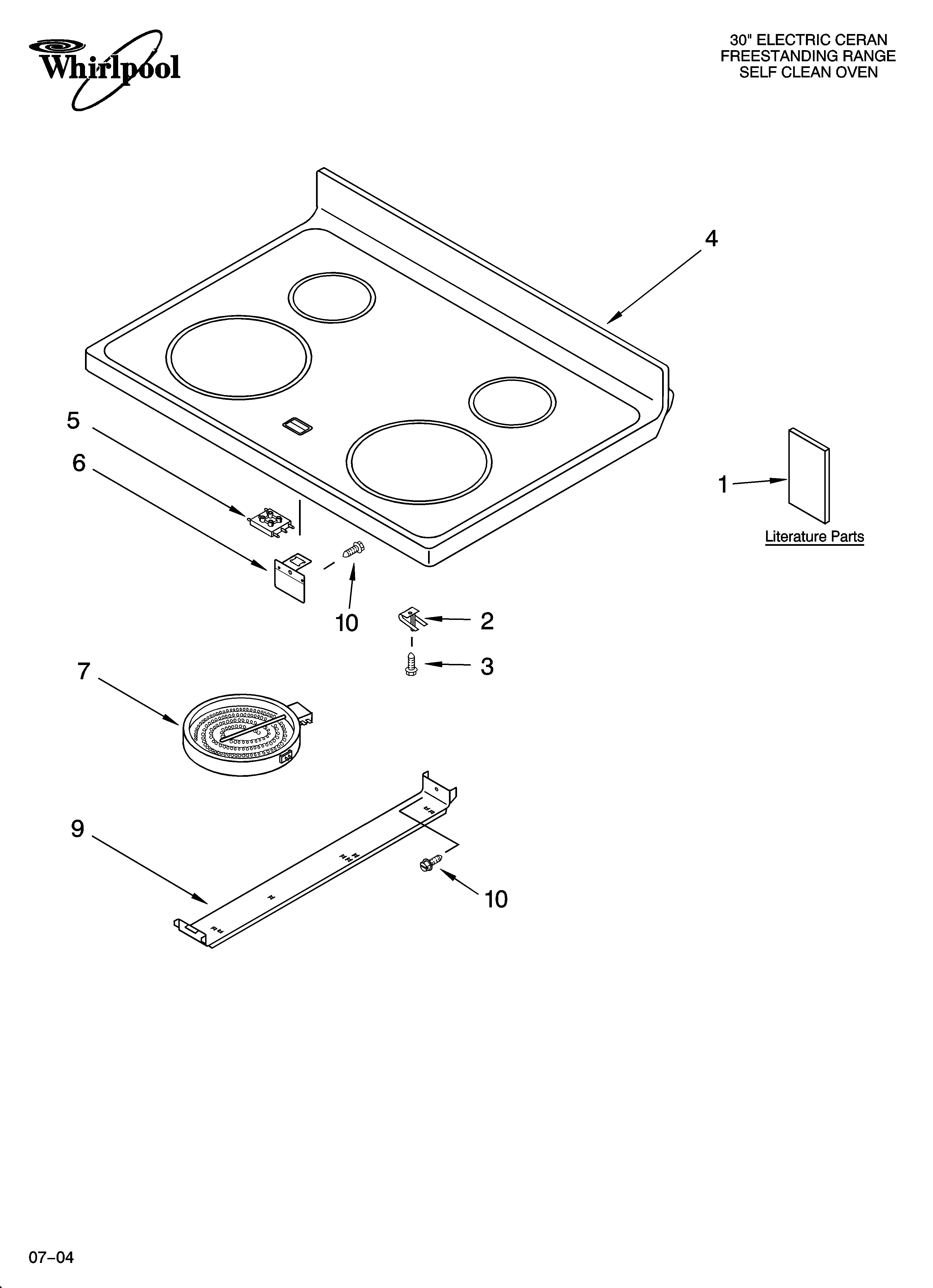 Whirlpool RF370LXPB0 cooktop parts diagram