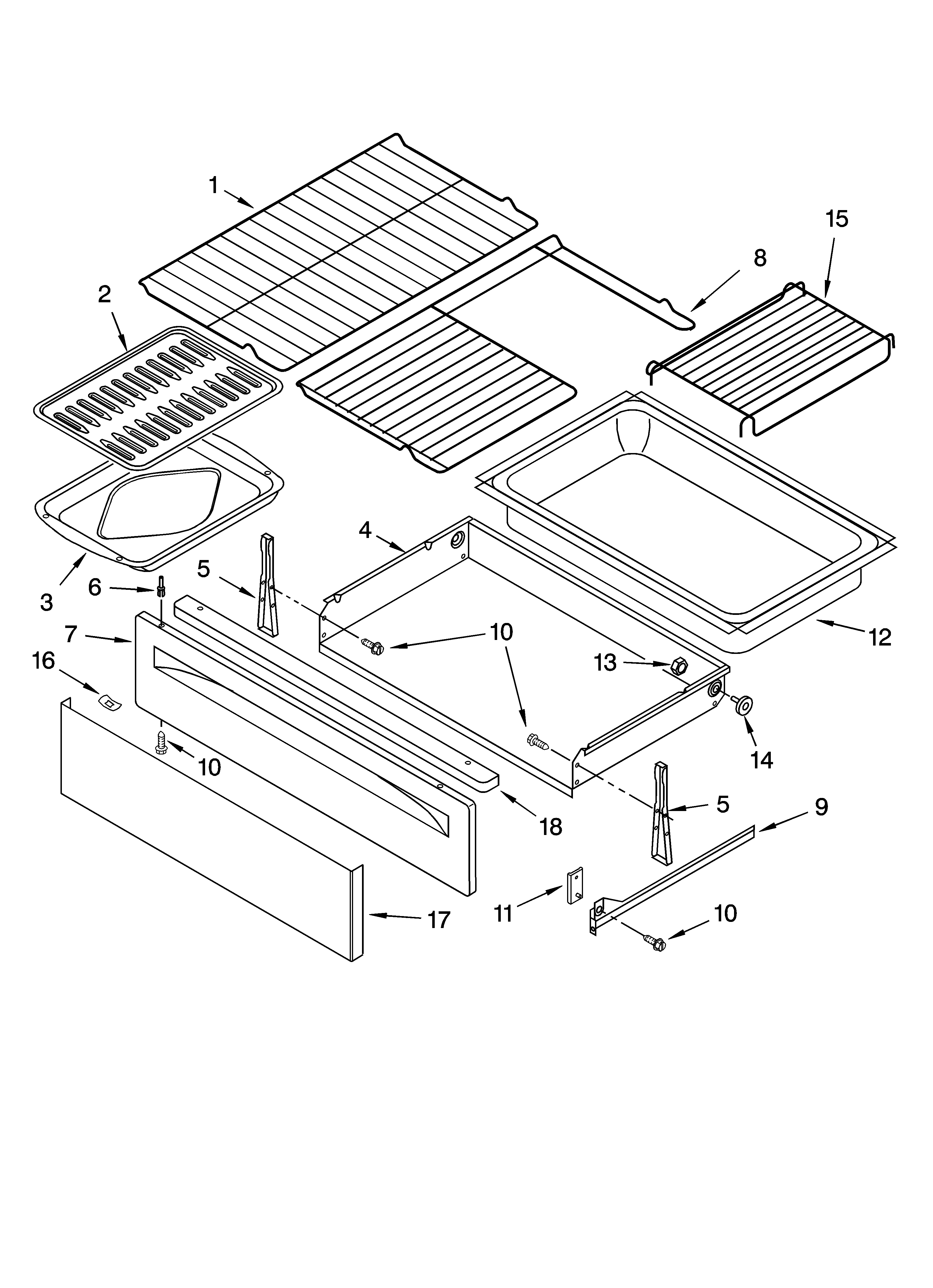 Whirlpool RF380LXPQ0 drawer & broiler parts, optional parts diagram