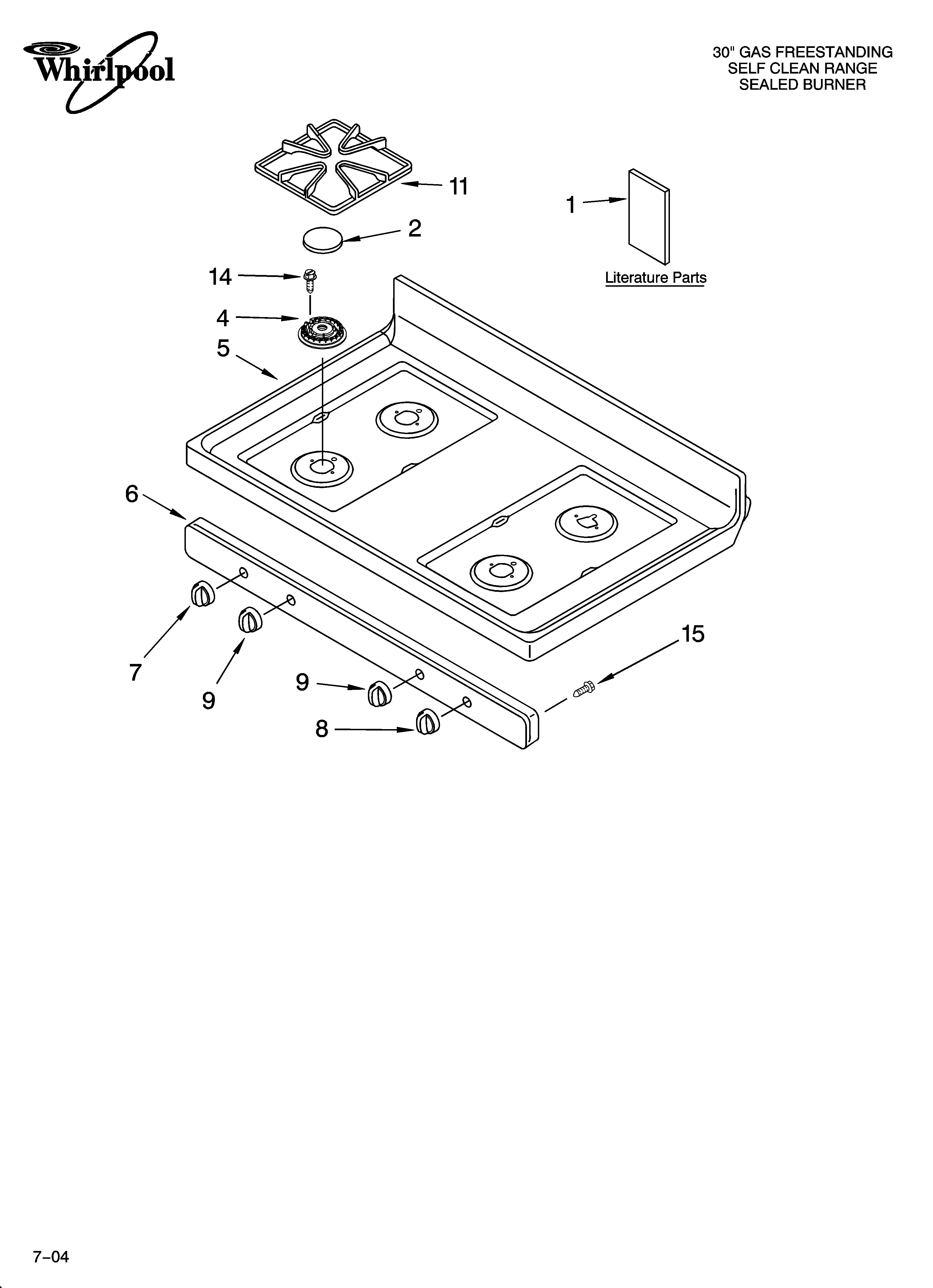 Whirlpool SF378LEPQ0 cooktop parts diagram