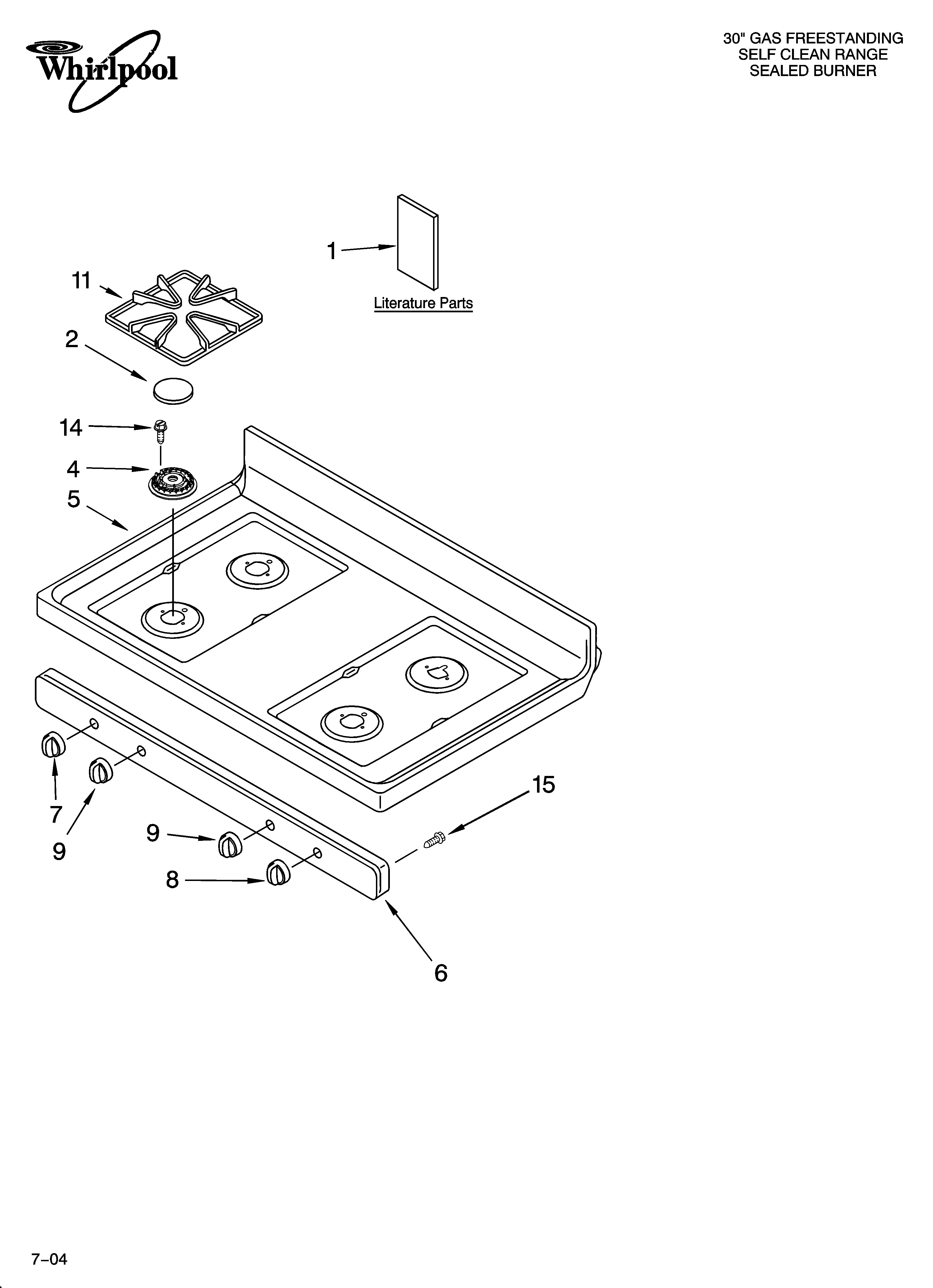 Whirlpool SF380LEPQ0 cooktop parts diagram