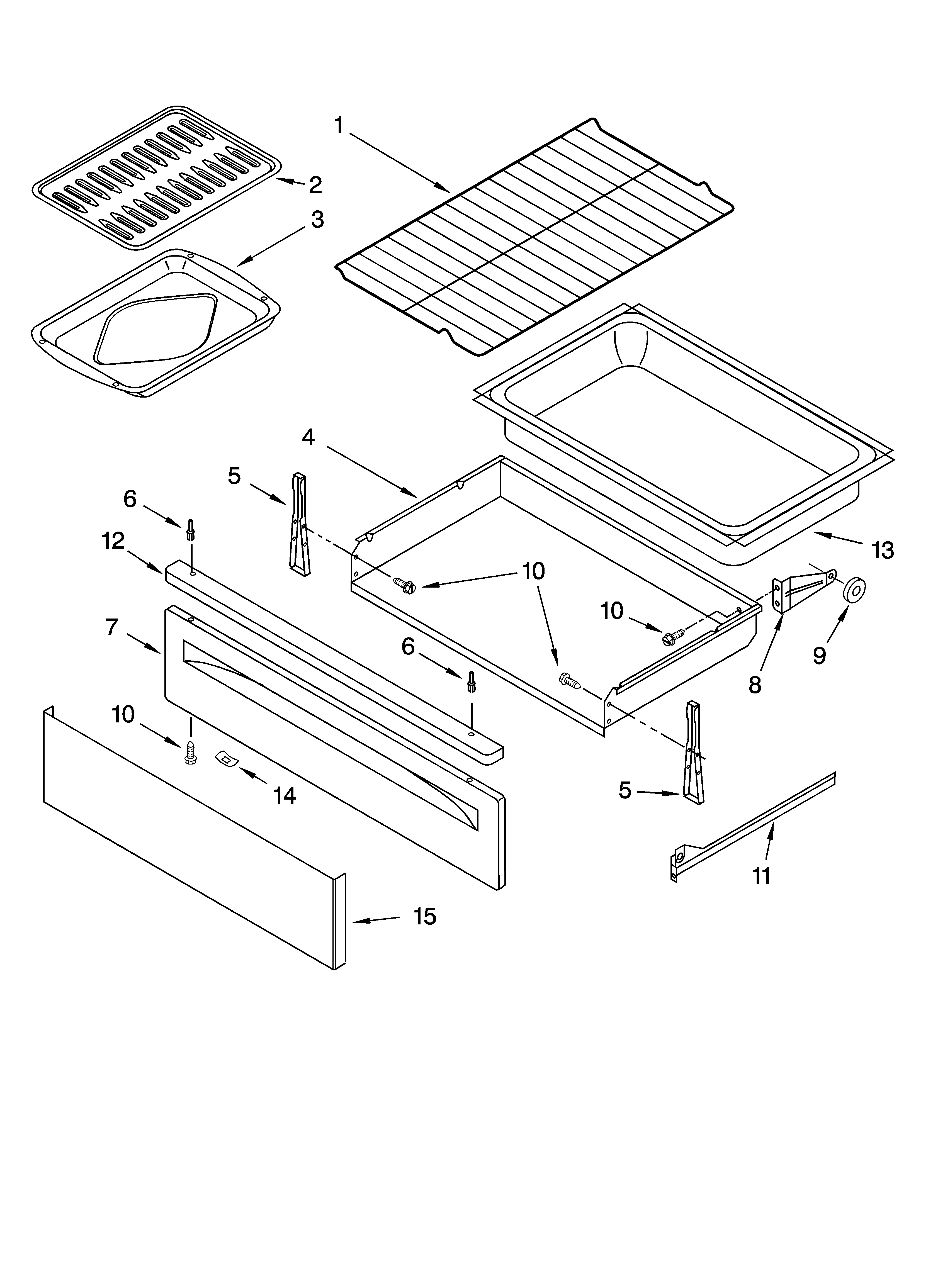 Whirlpool SF380LEPQ0 drawer & broiler parts diagram