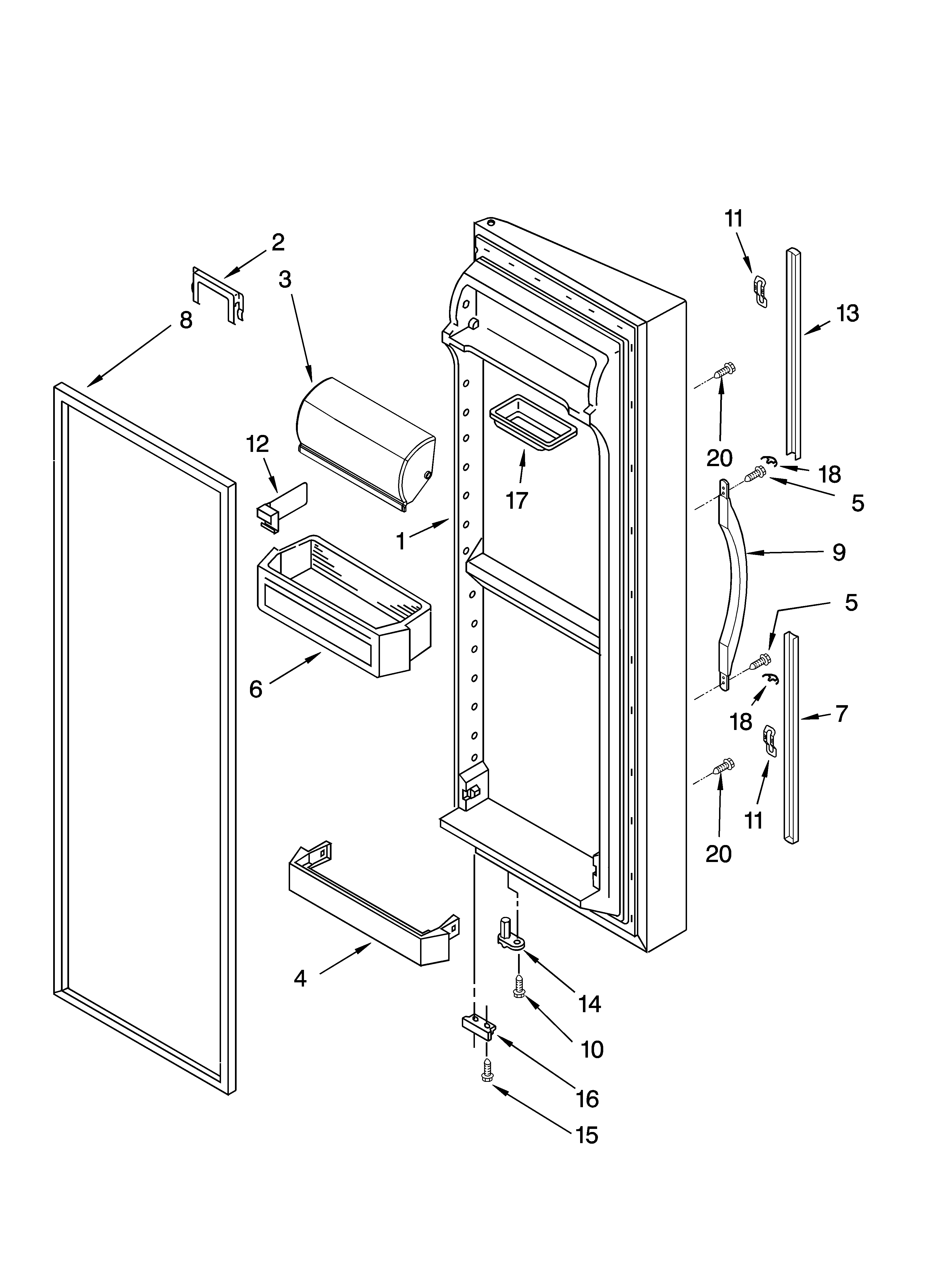 Whirlpool 5VGS3SHGKQ03 refrigerator door parts diagram