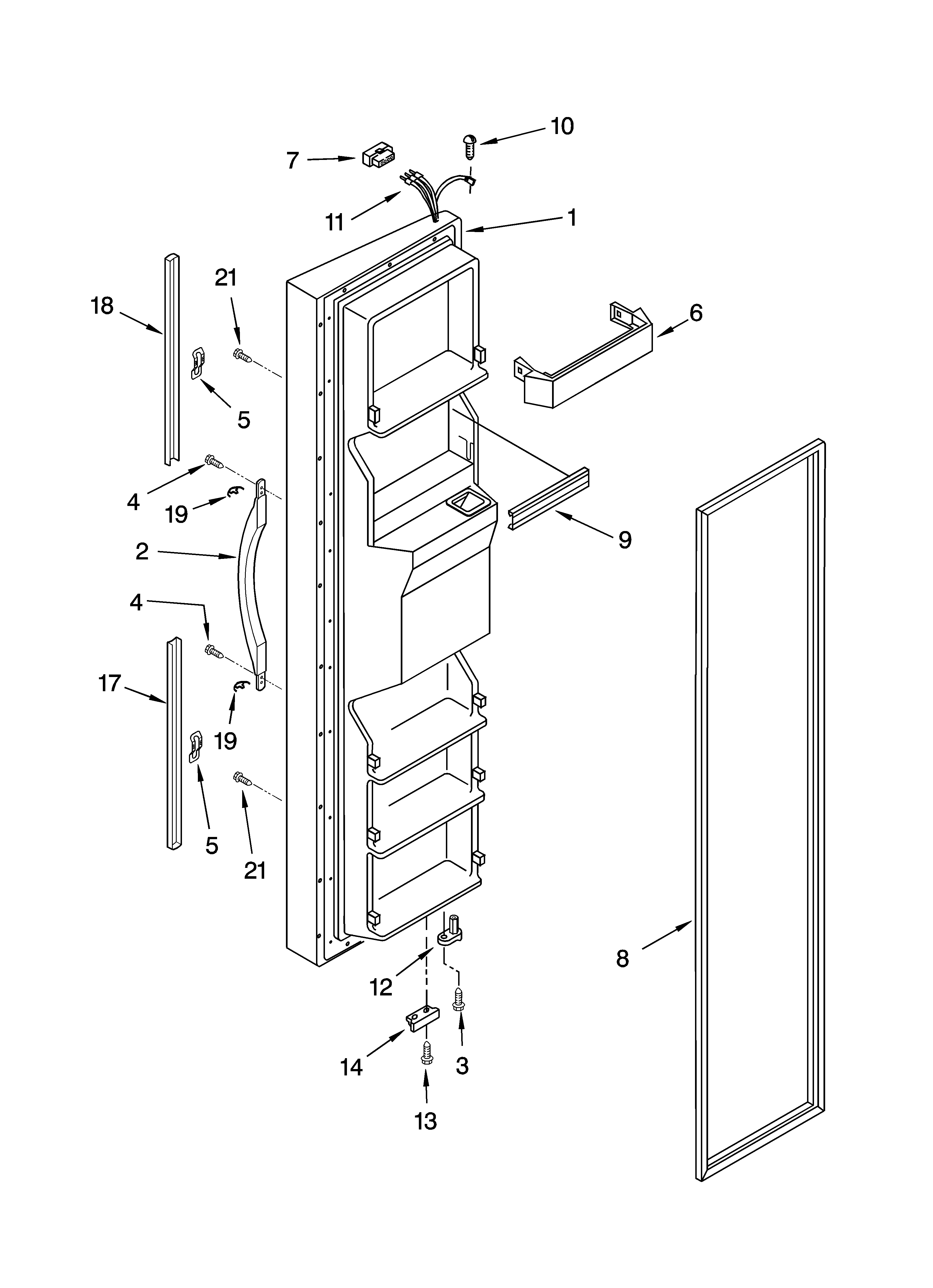 Whirlpool 5VGS3SHGKQ03 freezer door parts diagram