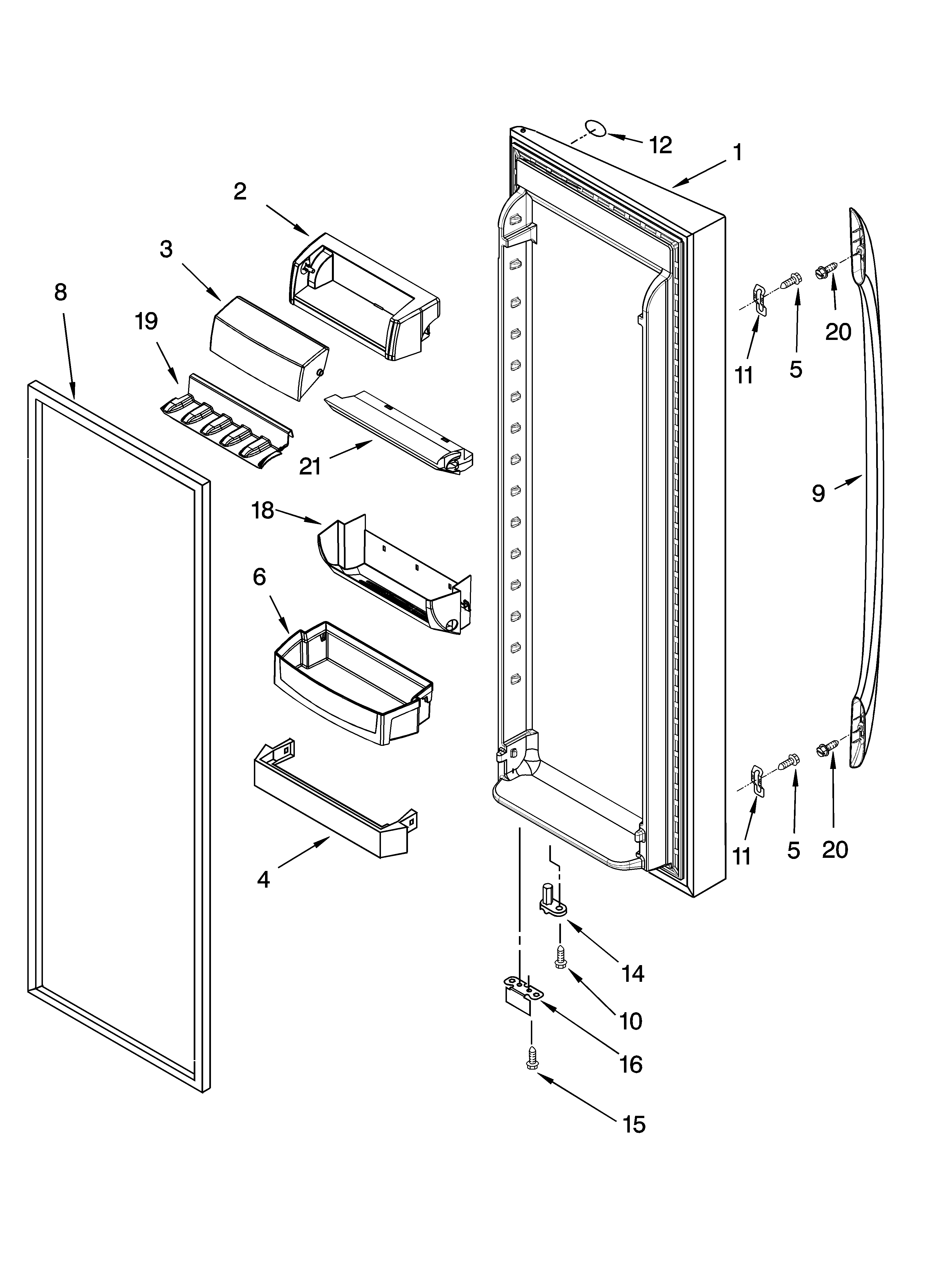 Whirlpool 7GS2SHEXPL00 refrigerator door parts diagram