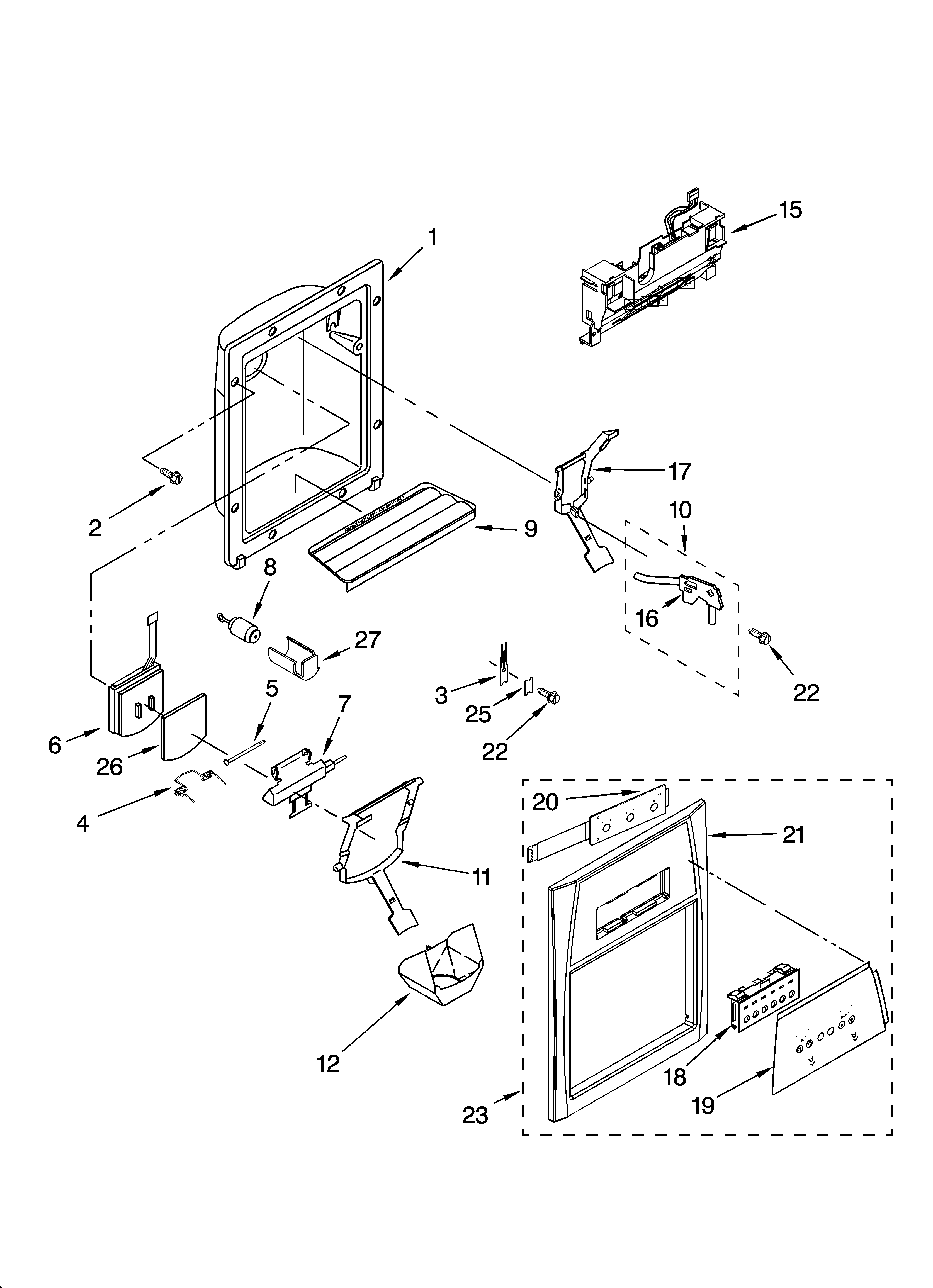 Whirlpool 7GS2SHEXPL00 dispenser front parts diagram