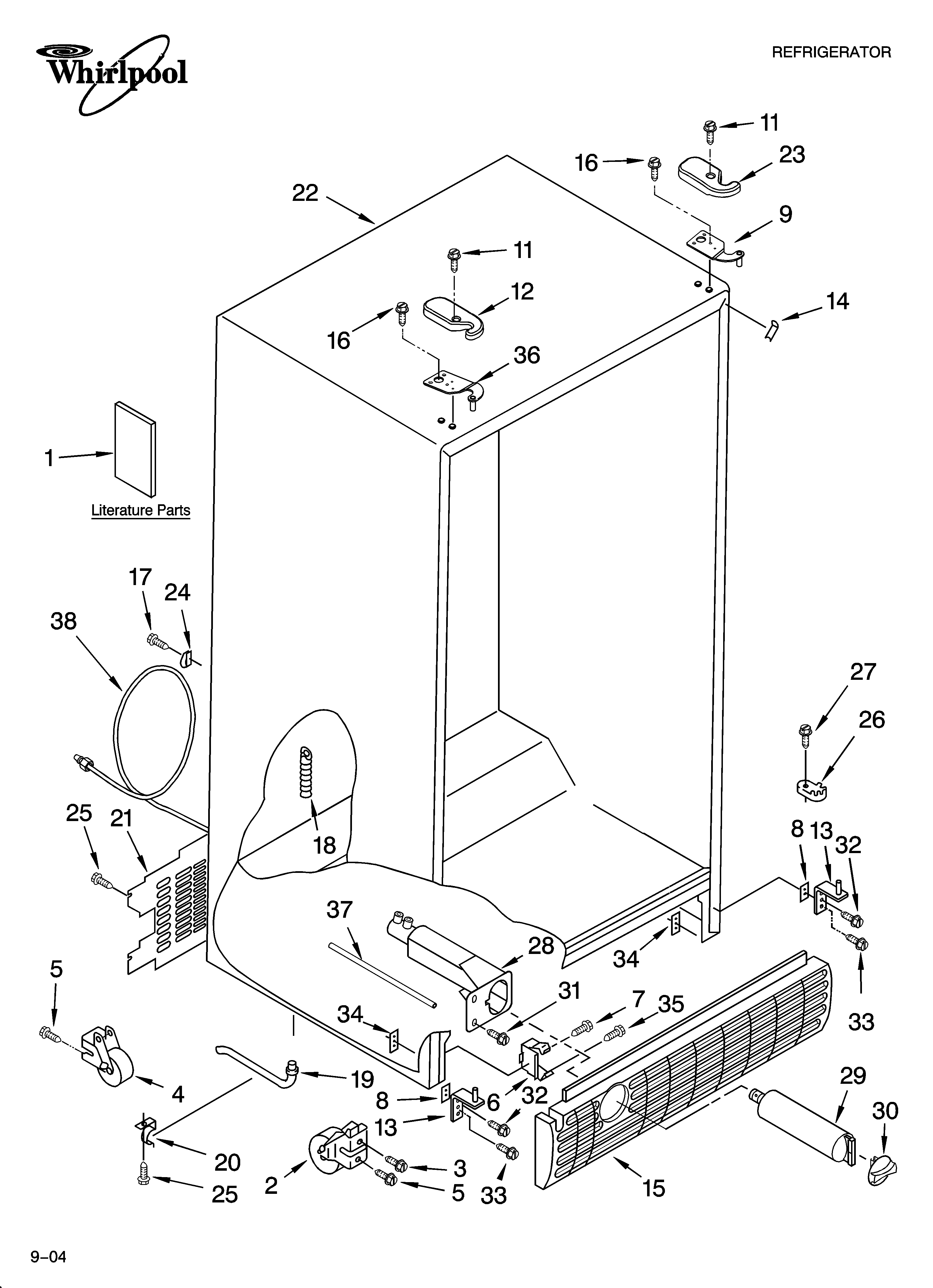 Whirlpool 7GS6SHEXPQ00 cabinet parts diagram