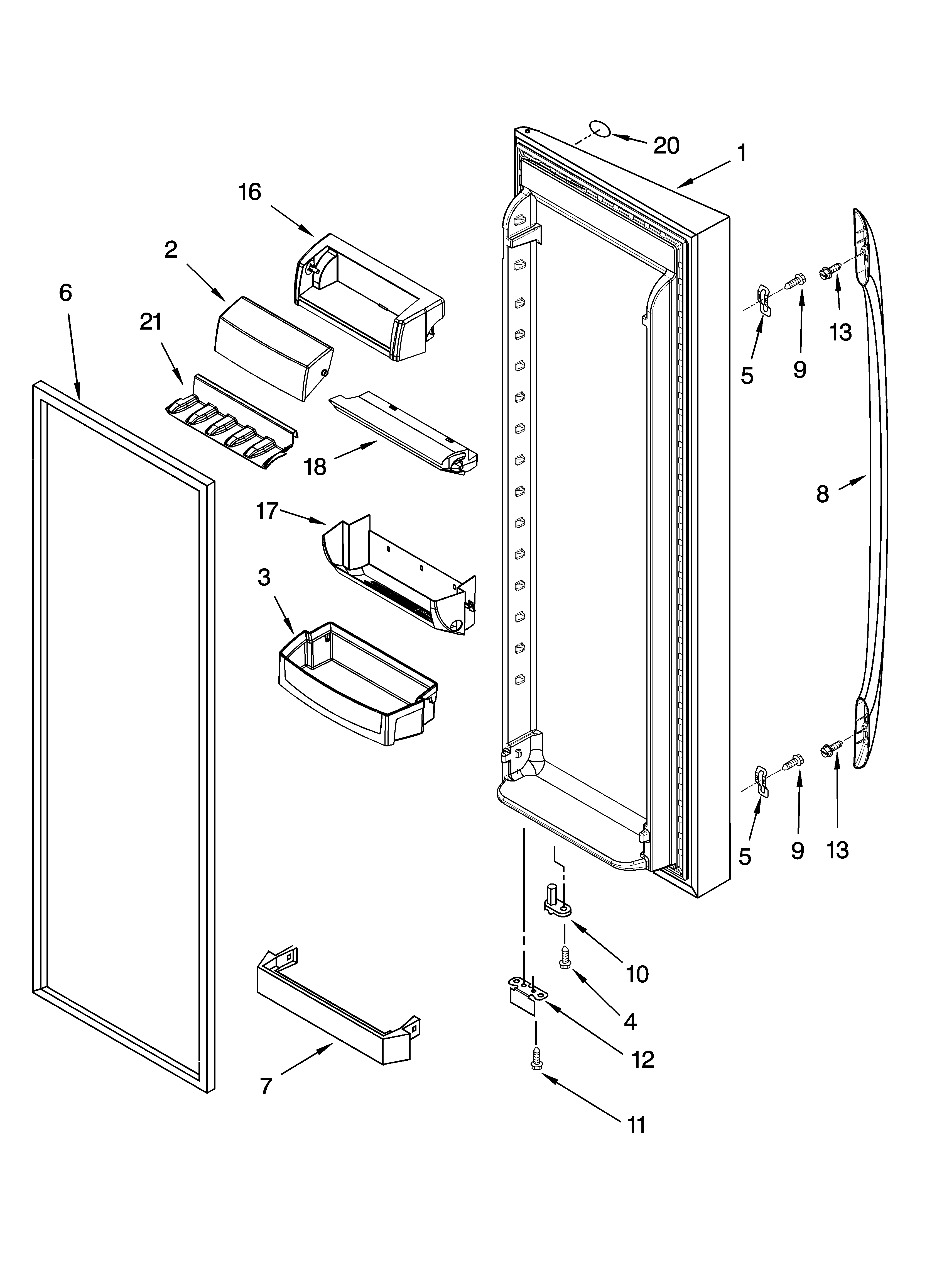 Whirlpool 7GS6SHEXPQ00 refrigerator door parts diagram