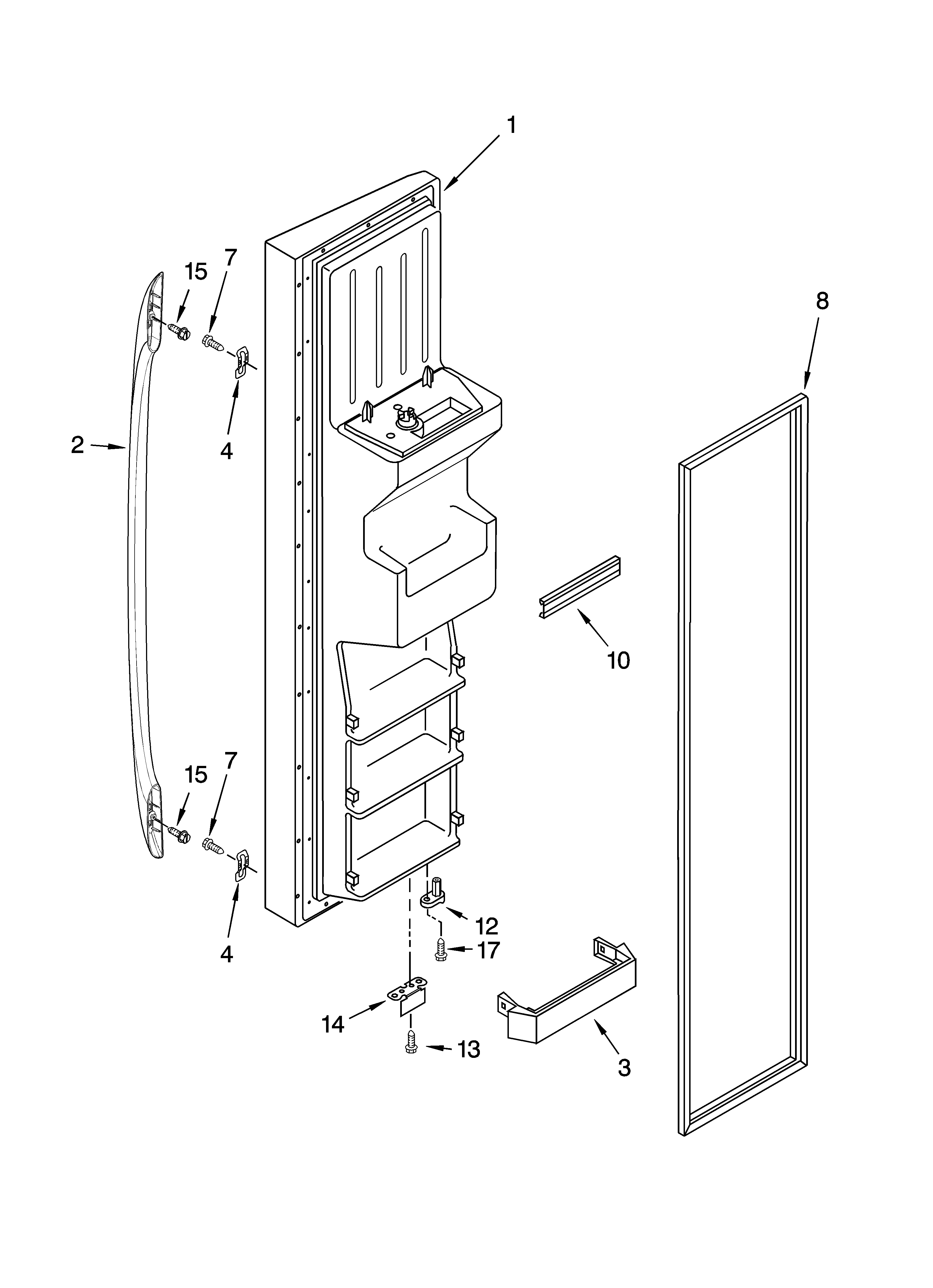 Whirlpool 7GS6SHEXPQ00 freezer door parts diagram