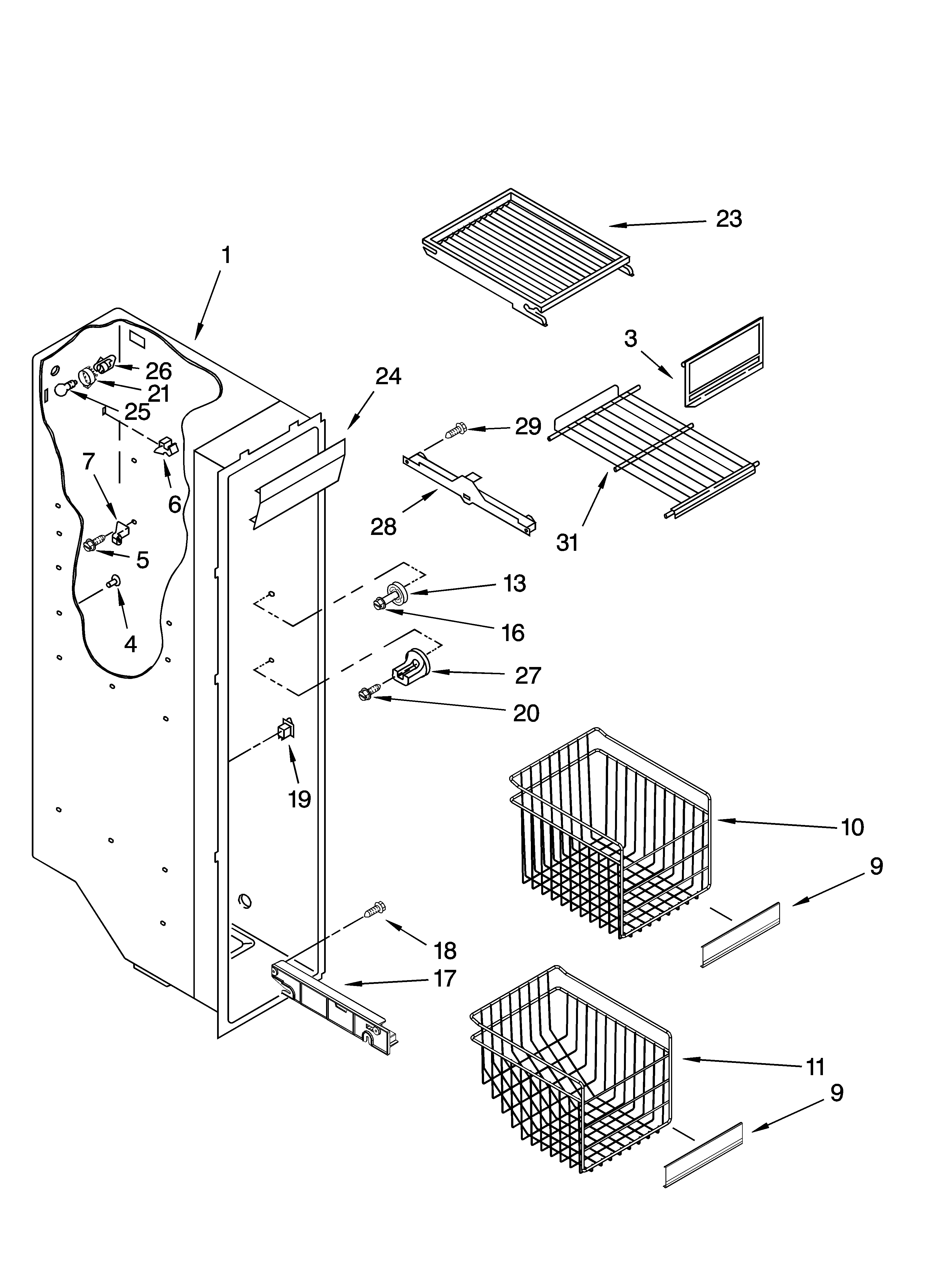 Kirkland 7SS25HFXMS00 freezer liner parts diagram