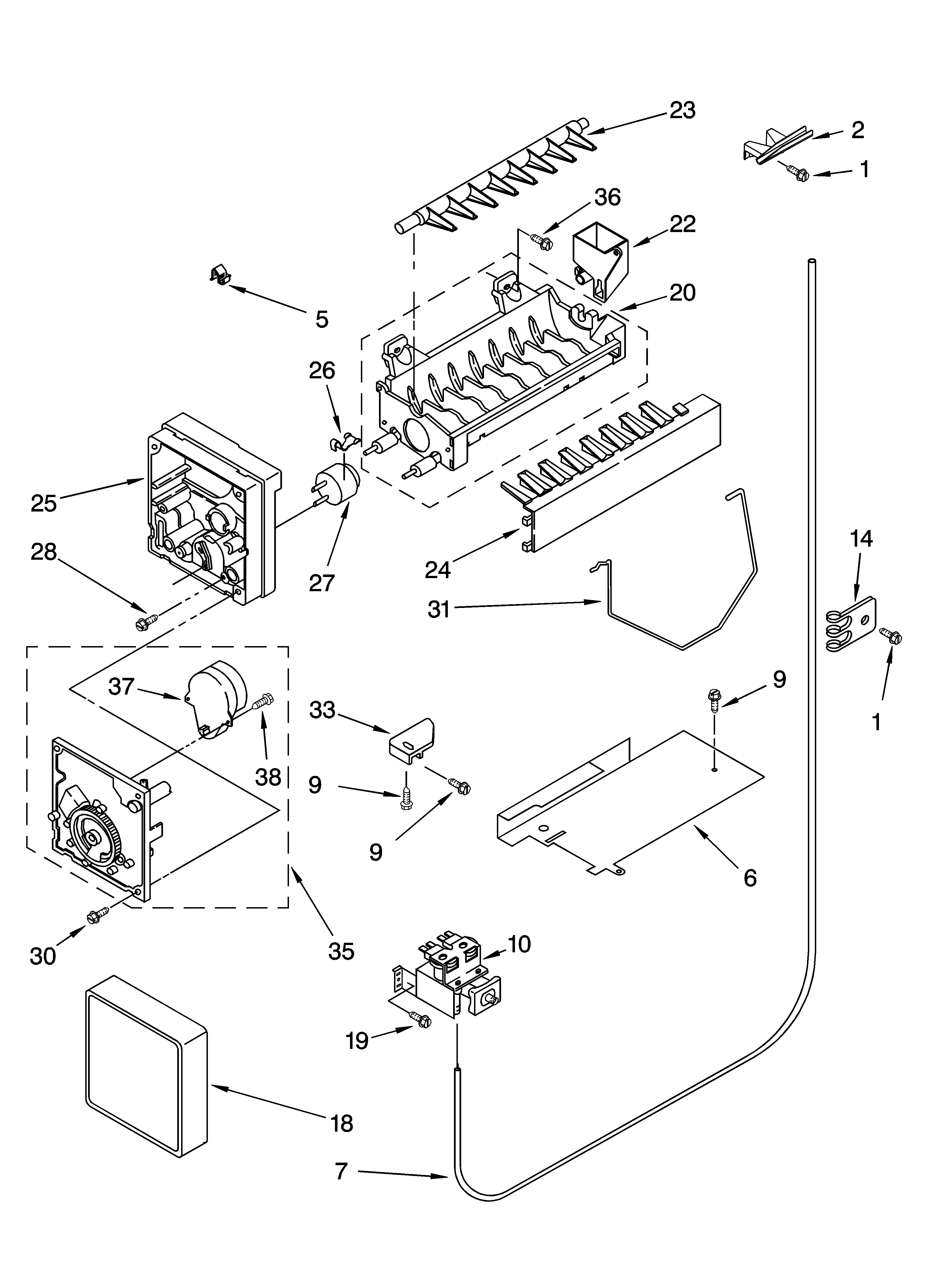 Kirkland 7SS25HFXMS00 icemaker parts, optional parts diagram