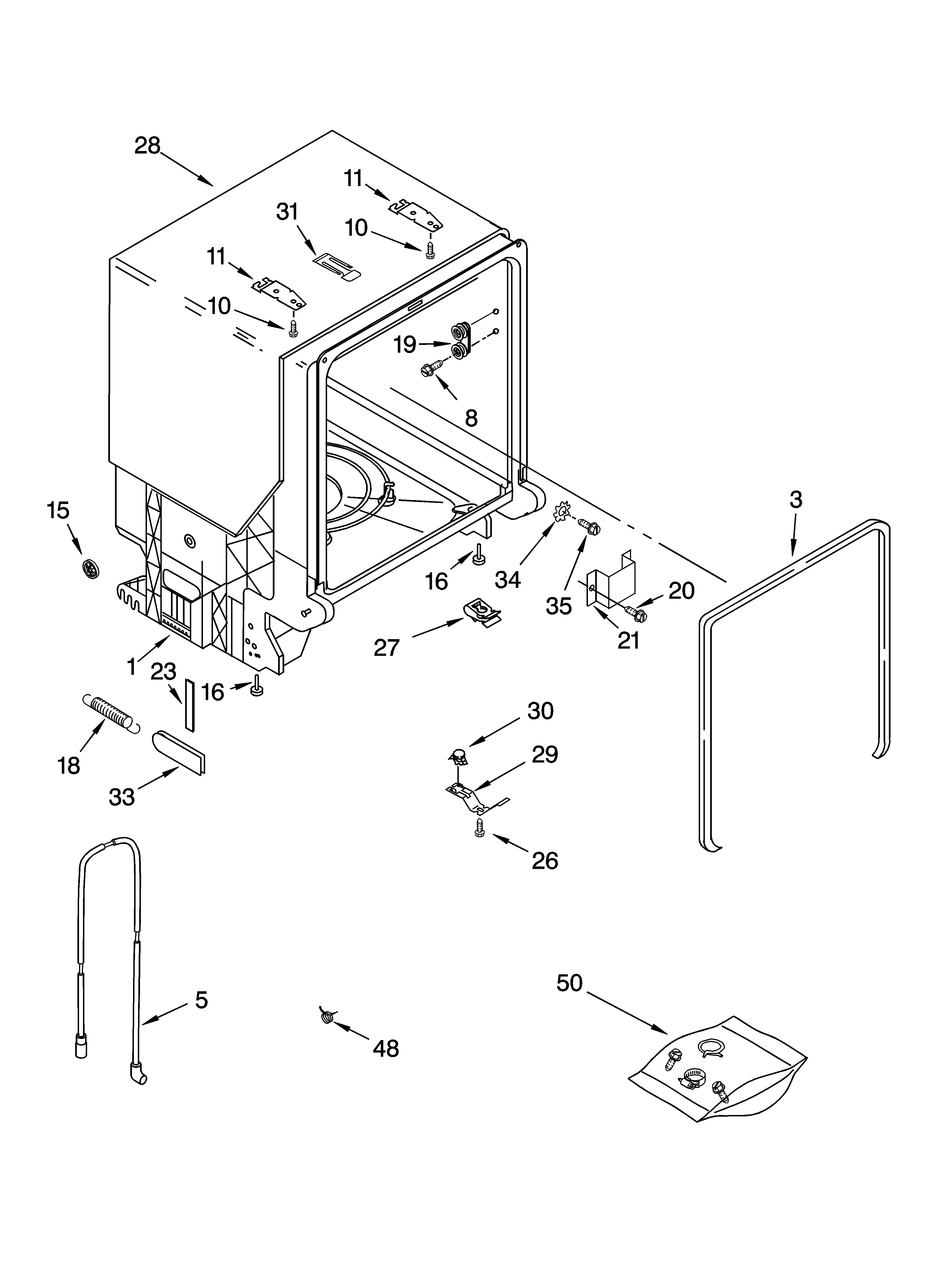 Whirlpool DU1050XTPS1 tub and frame parts diagram