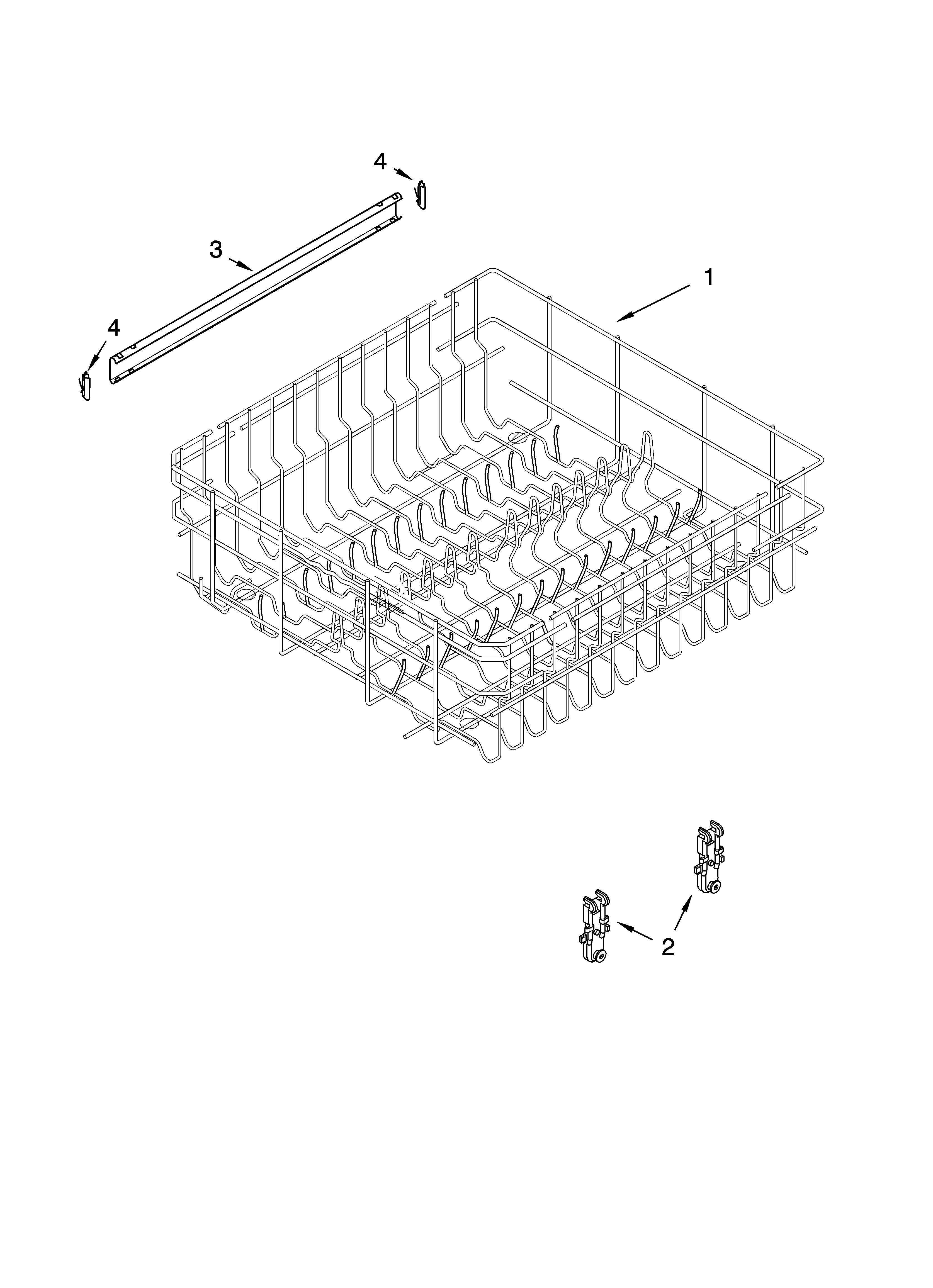 Whirlpool DU1050XTPS1 upper rack and track parts diagram