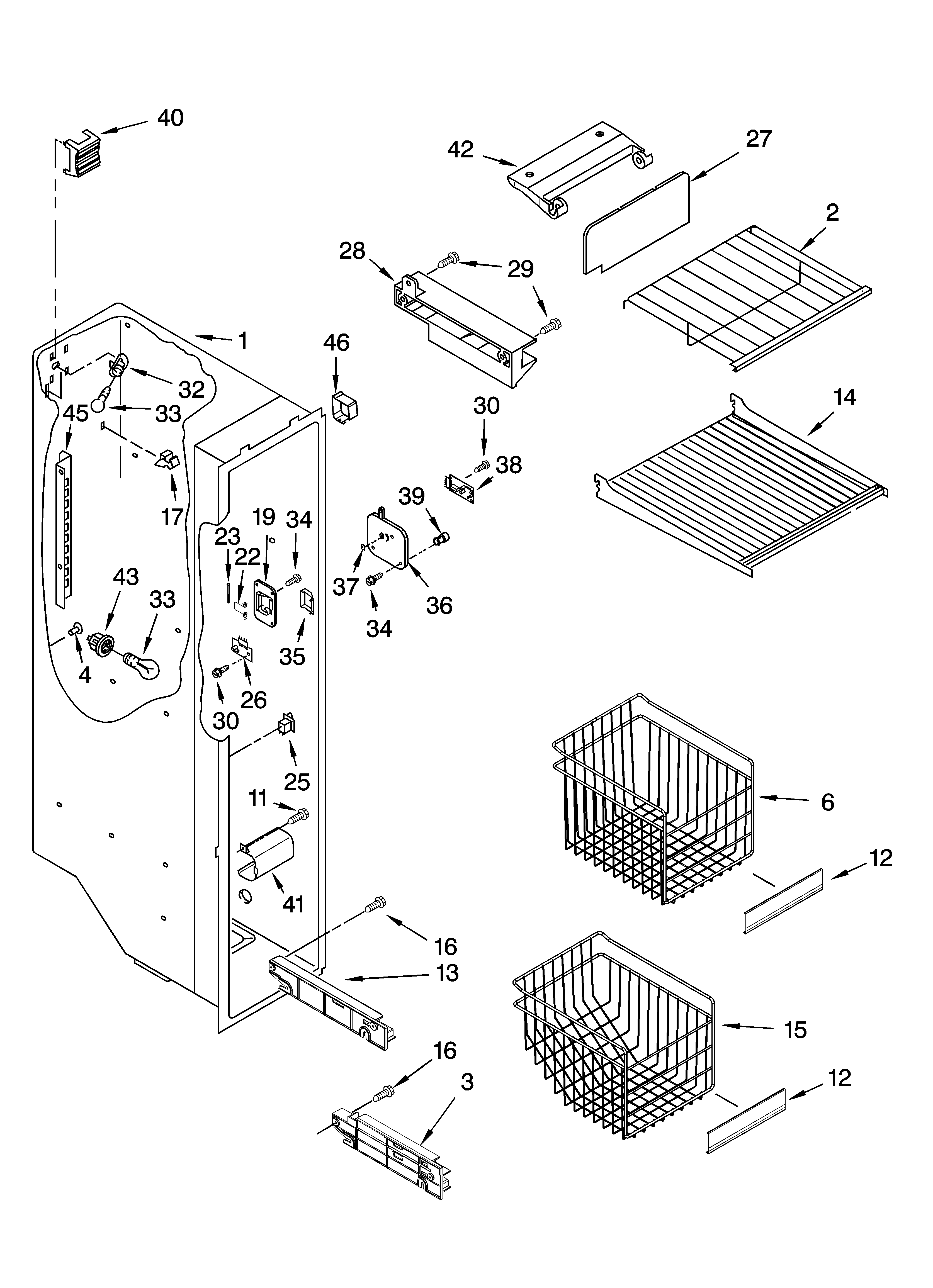 Whirlpool ED5SHAXNT01 freezer liner parts diagram
