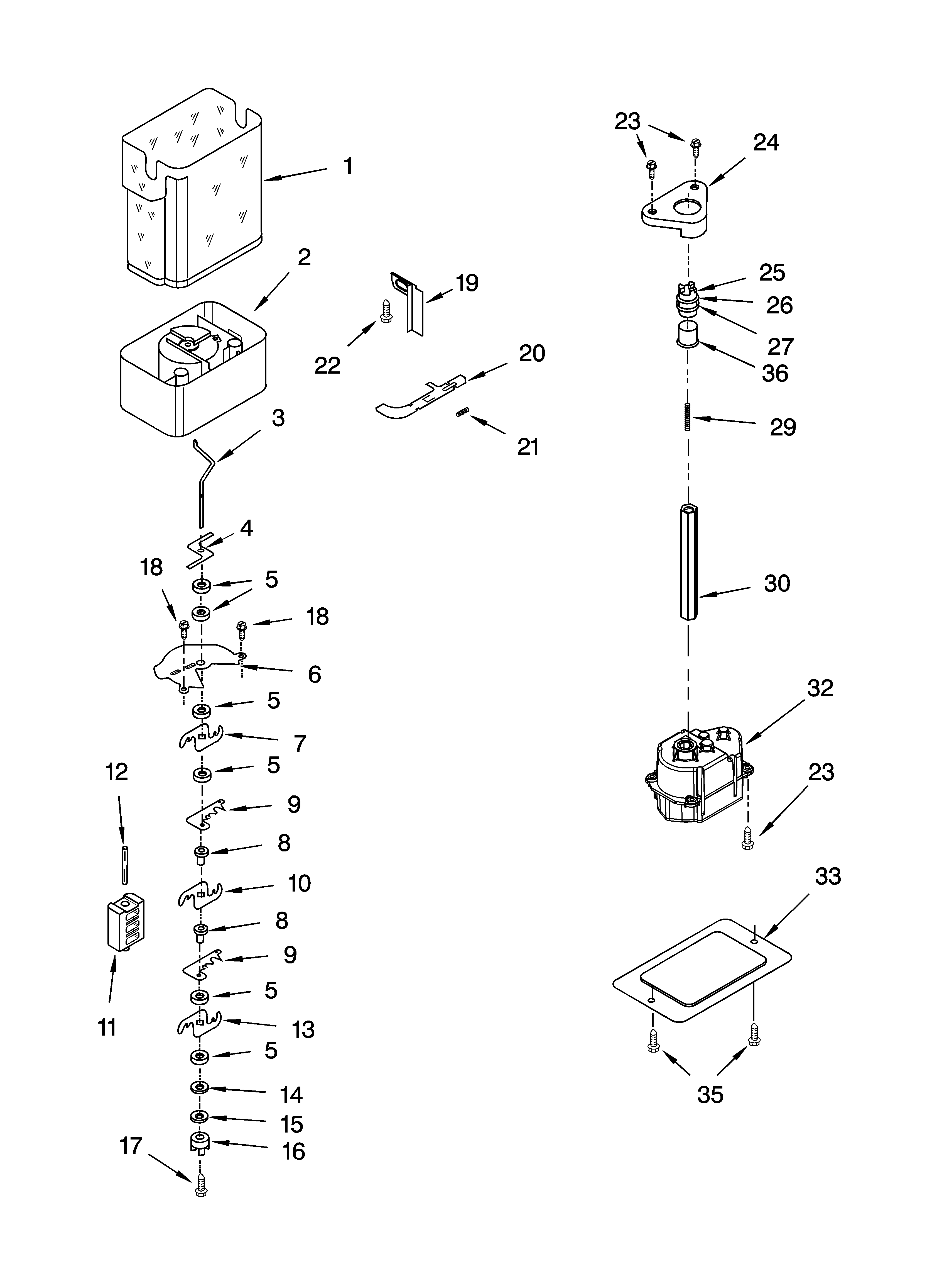 Whirlpool ED5SHAXNT01 motor and ice container parts diagram