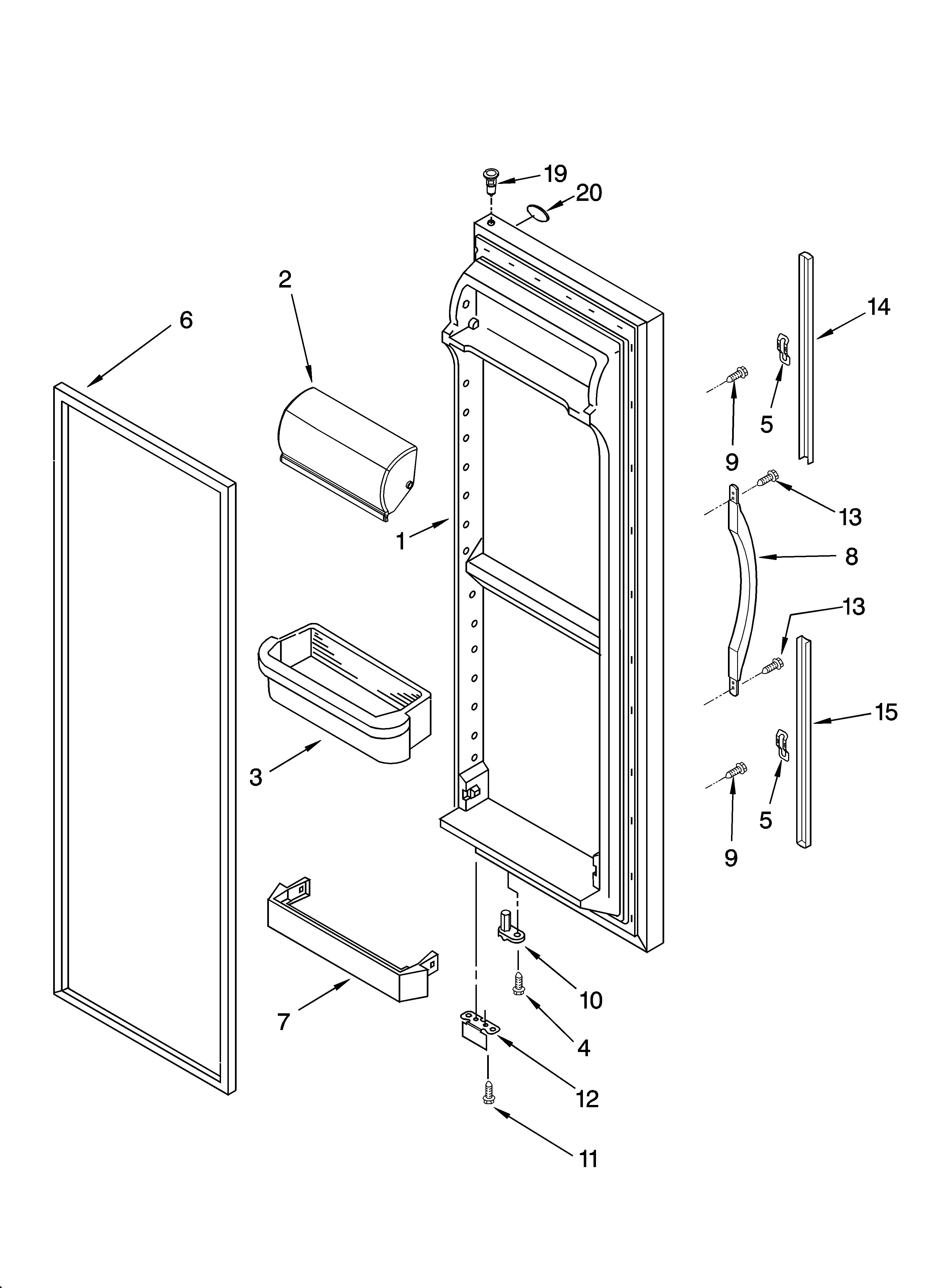 Whirlpool ED5SHAXNT01 refrigerator door parts diagram