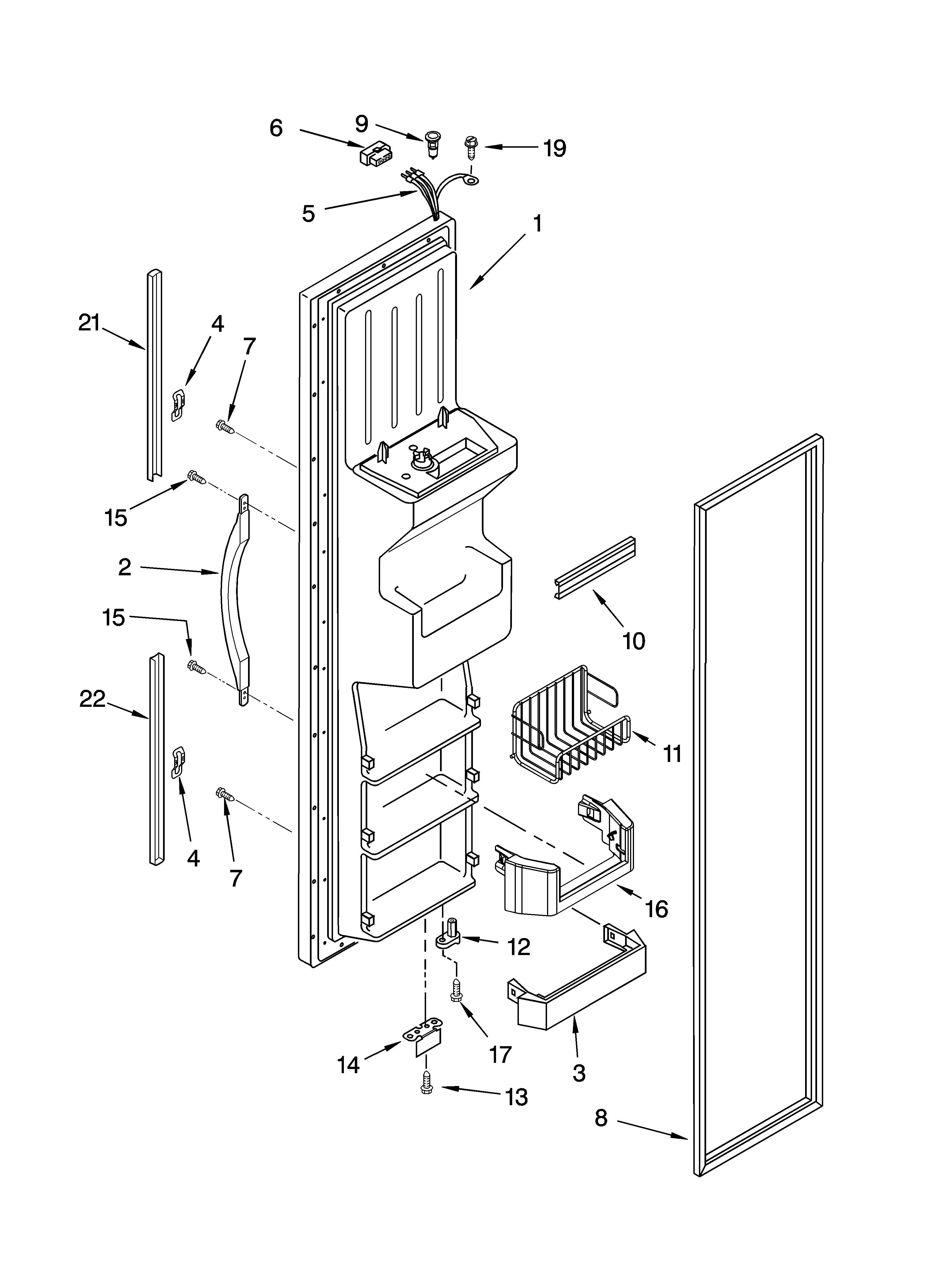 Whirlpool ED5SHAXNT01 freezer door parts diagram