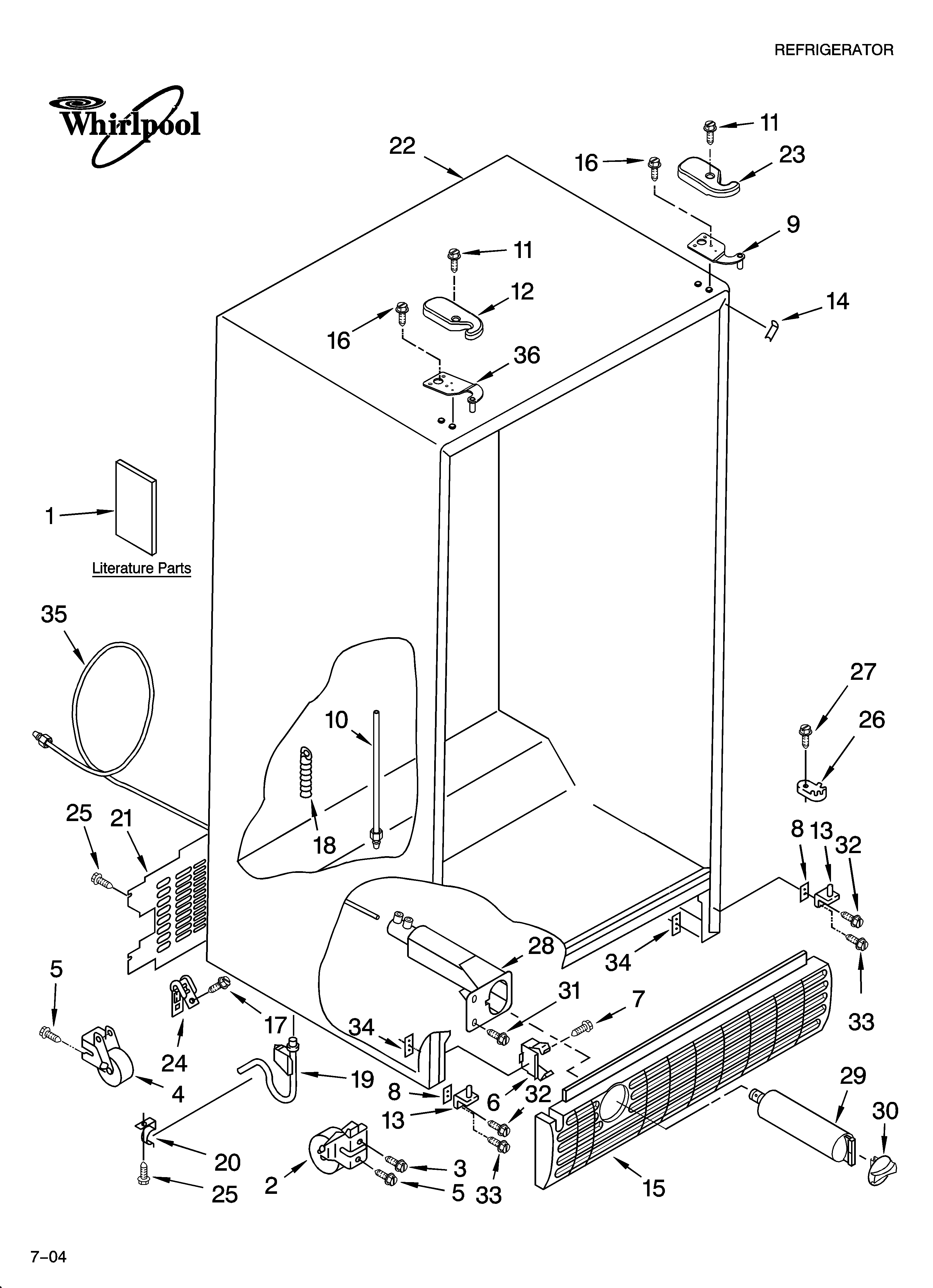 Whirlpool GS5SHAXNQ00 cabinet parts diagram