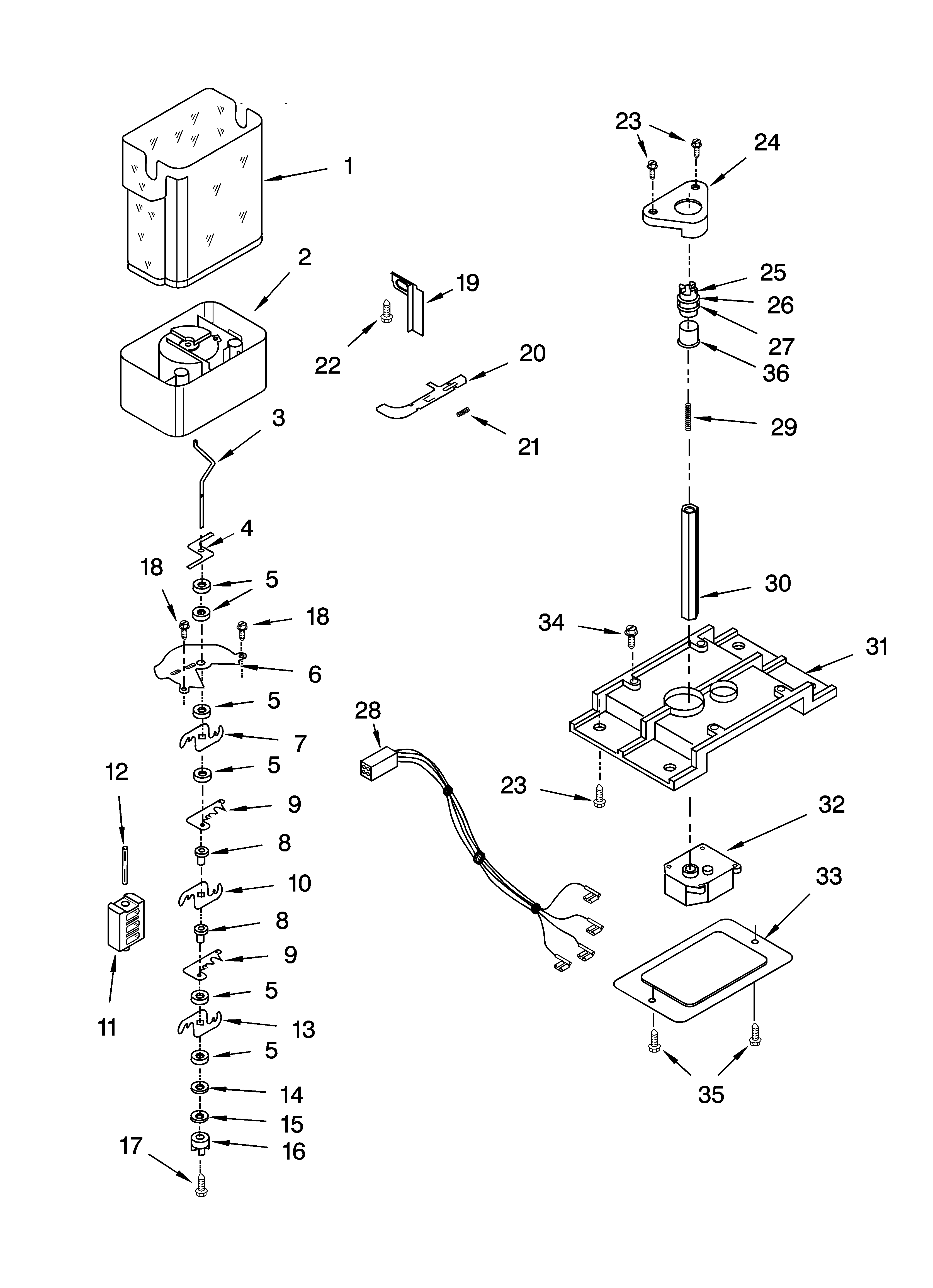 Whirlpool GS5SHAXNQ00 motor and ice container parts diagram