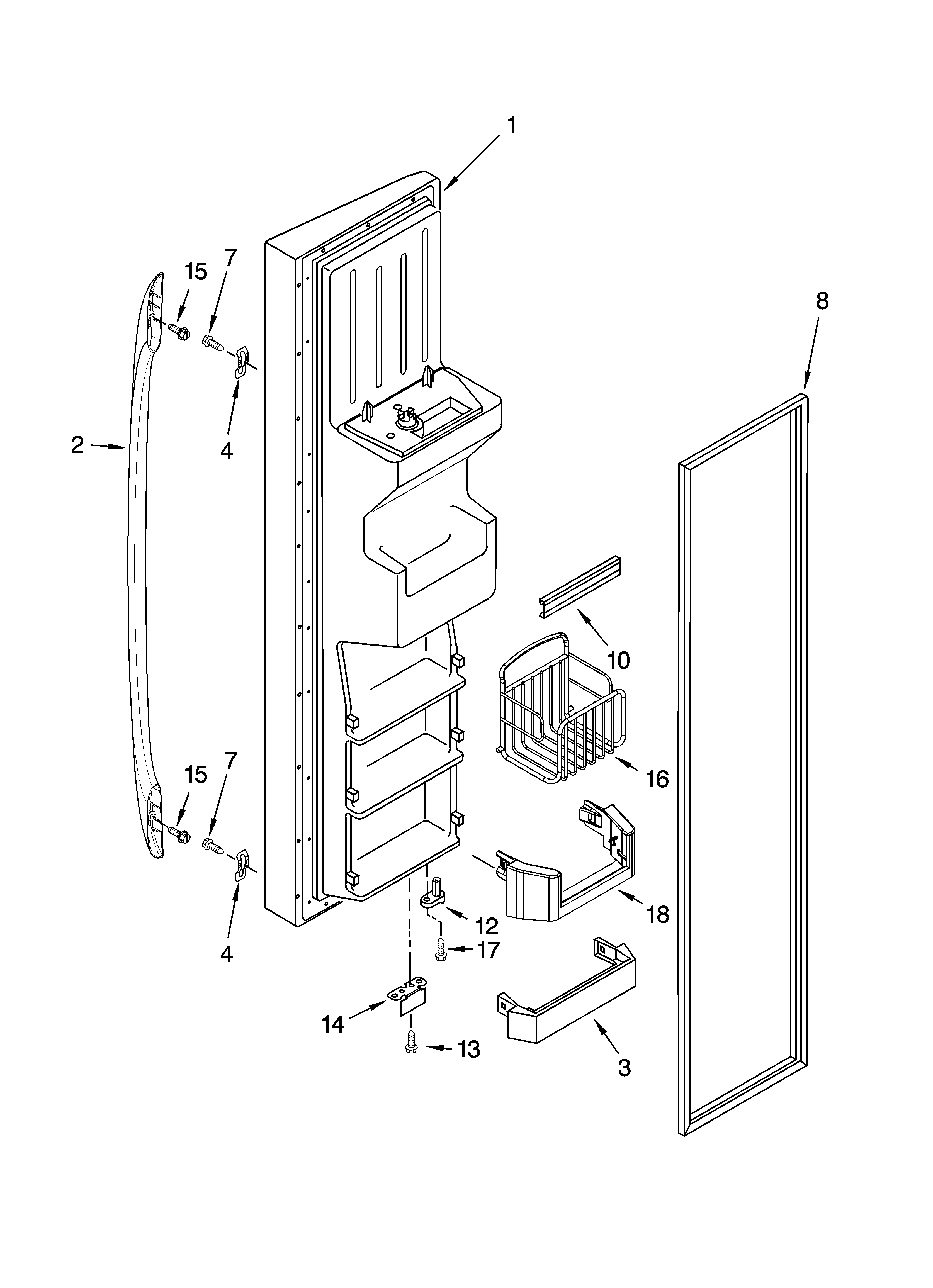 Whirlpool GS5SHAXNQ00 freezer door parts diagram