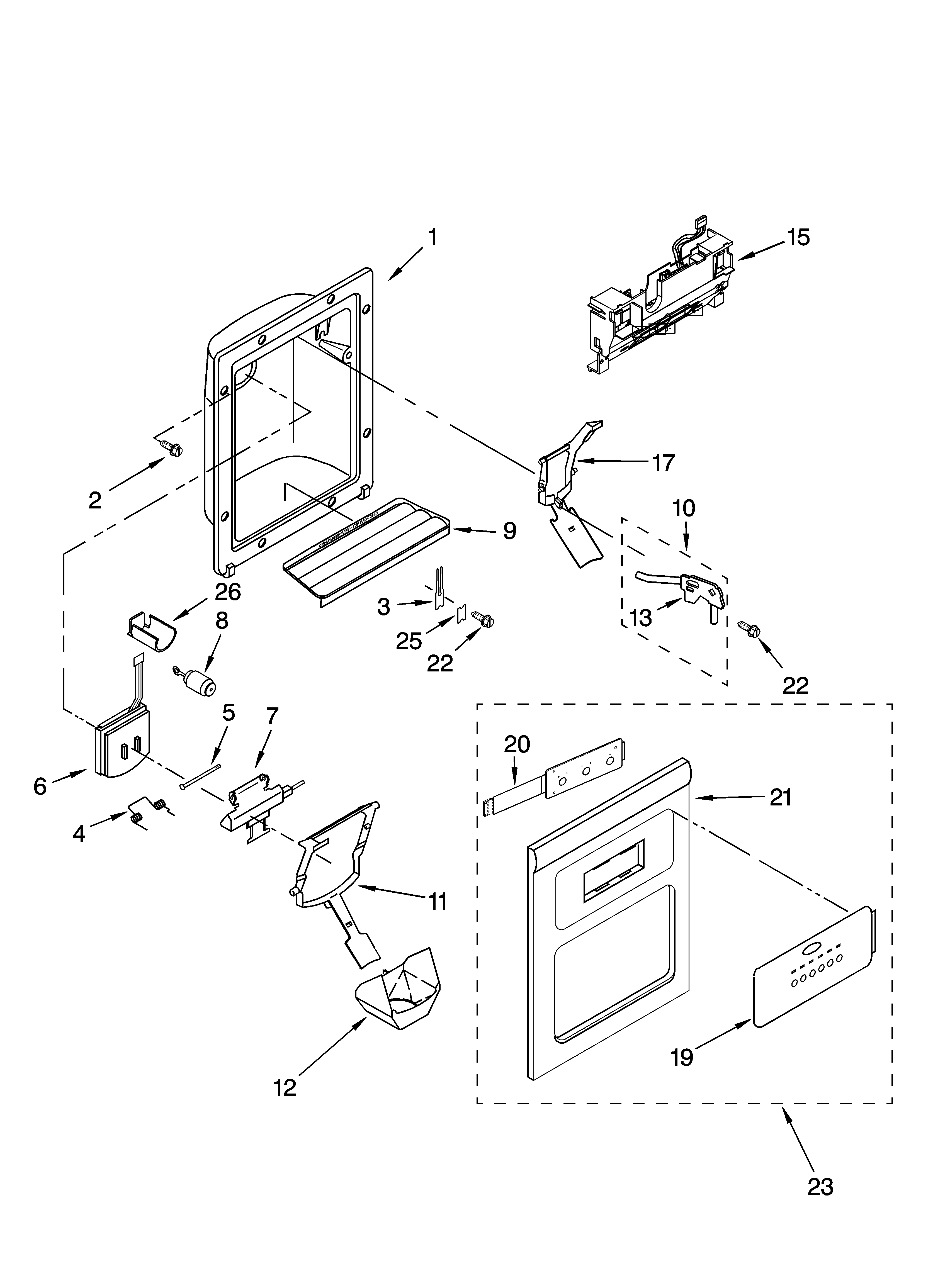 Whirlpool GS5SHAXNQ00 dispenser front parts diagram