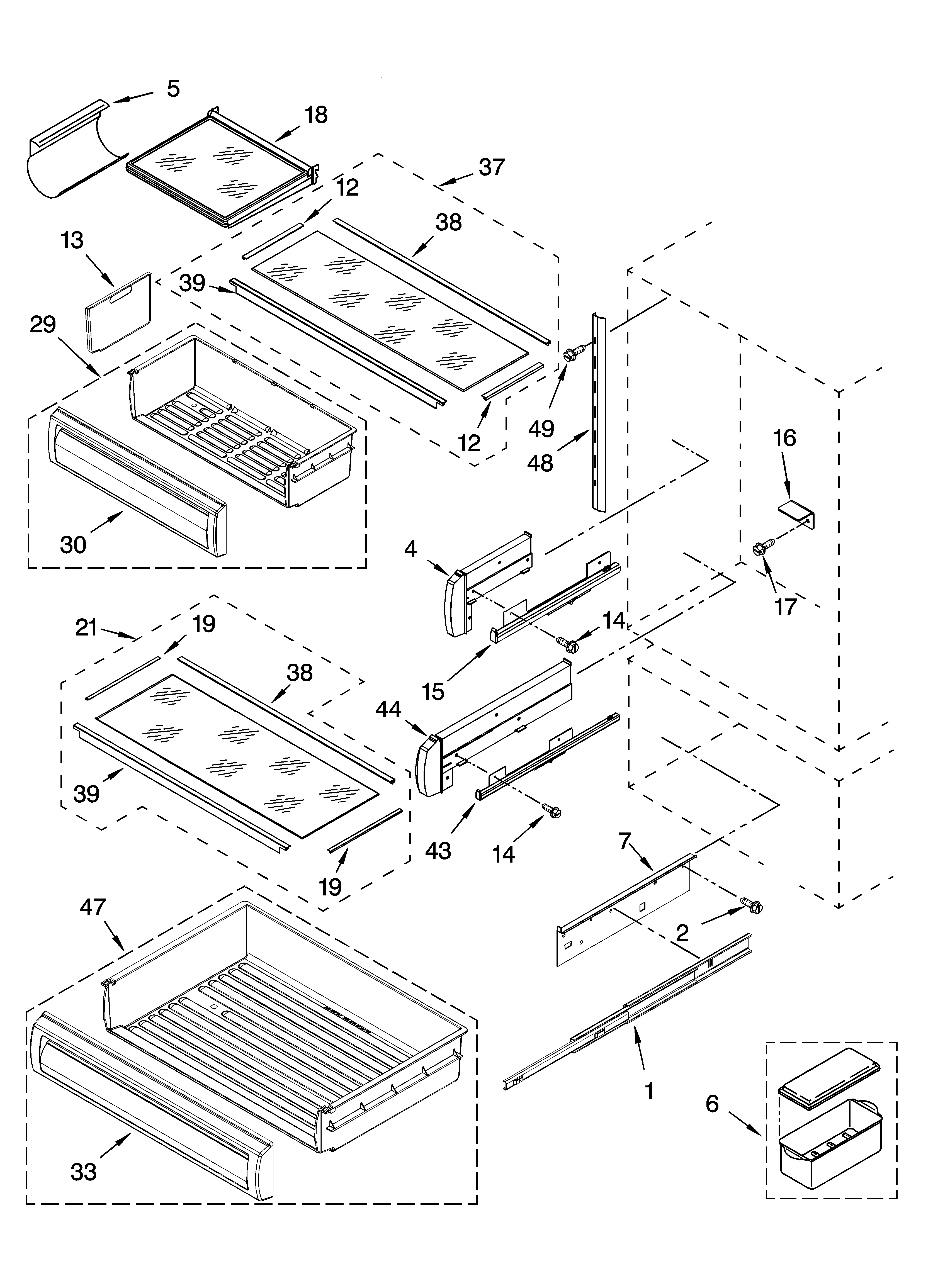 KitchenAid KBRP36FMS01 refrigerator shelf parts diagram