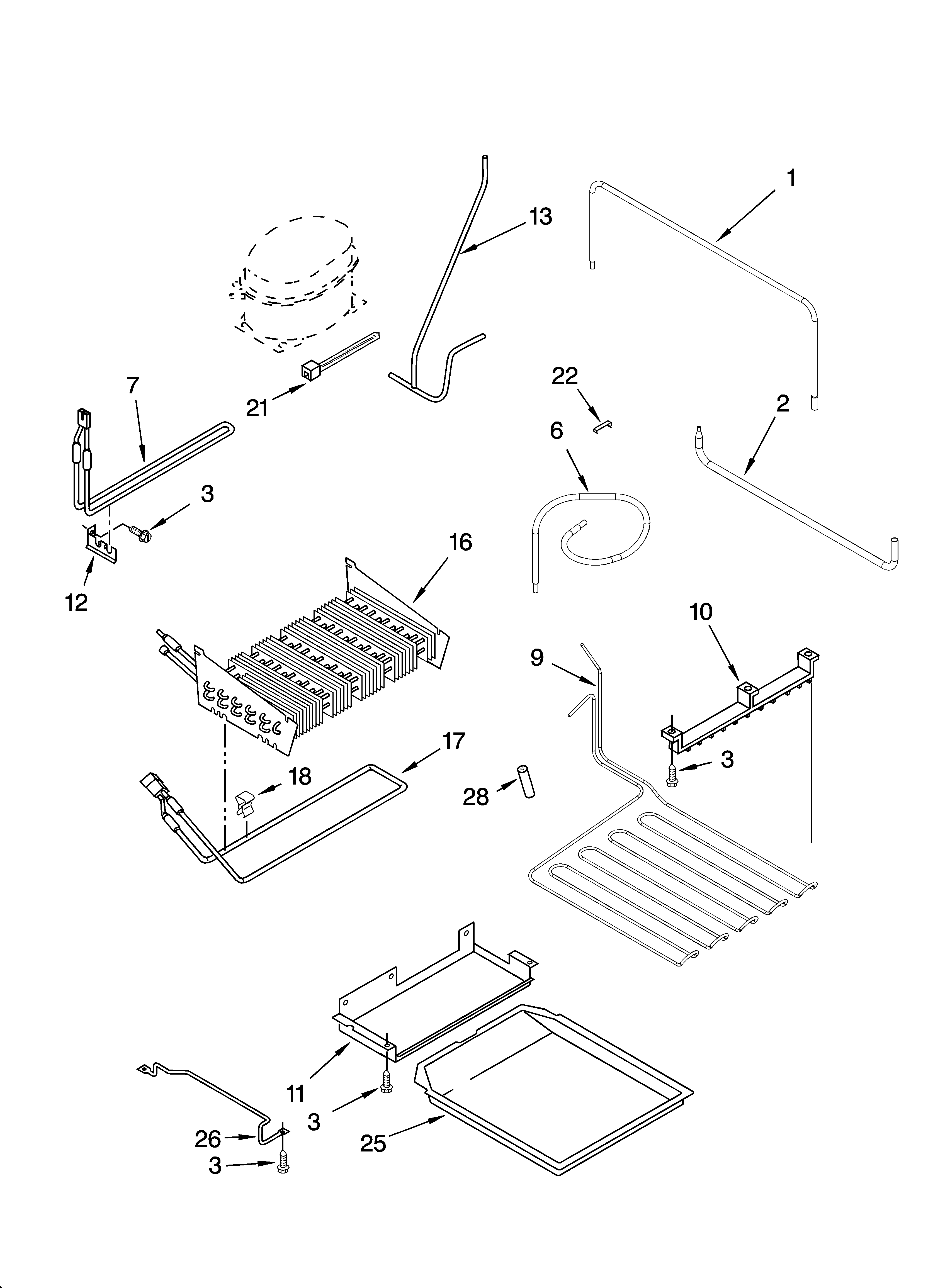 KitchenAid KBRP36FMS01 lower unit and tube parts diagram
