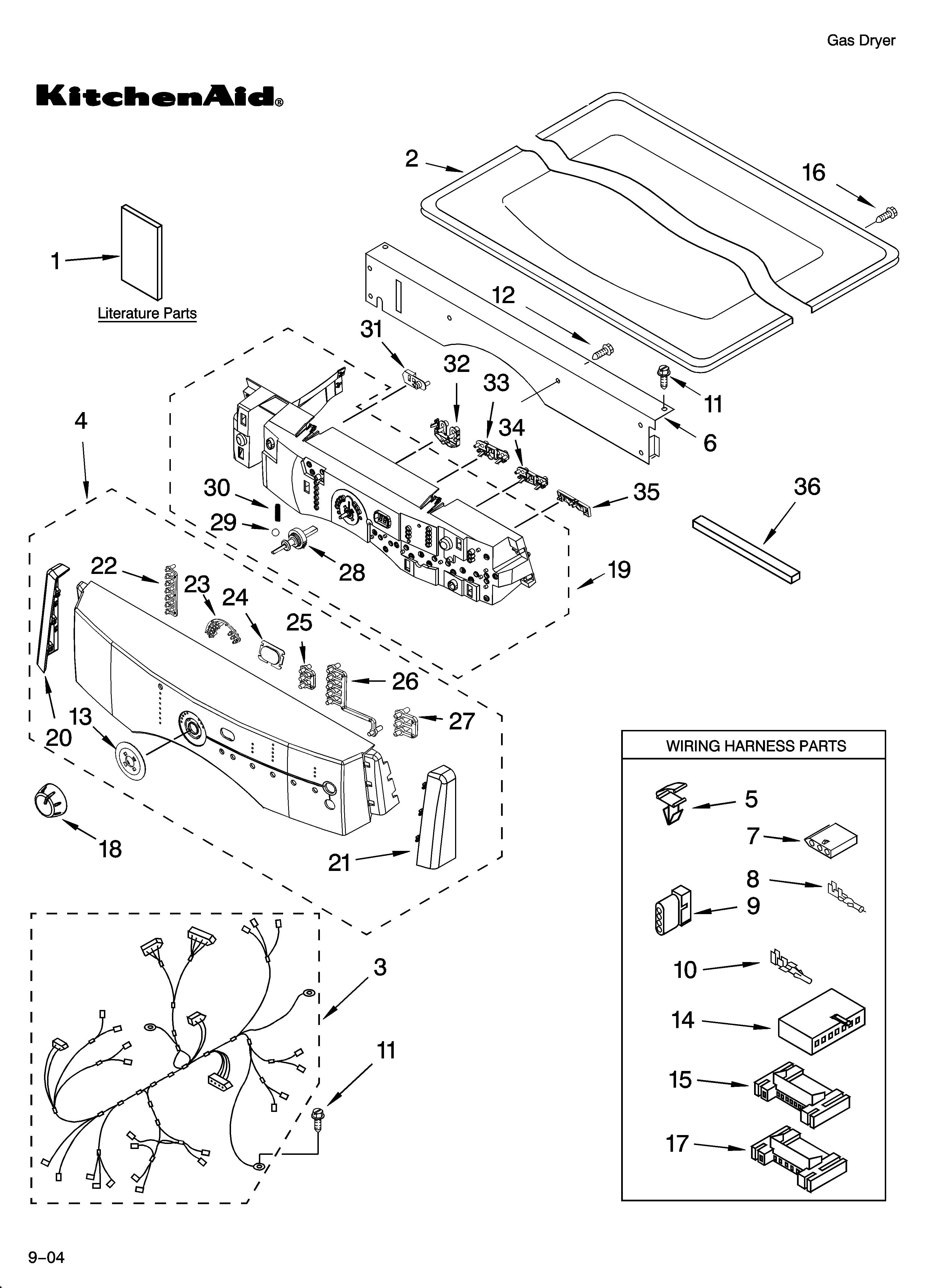 KitchenAid KGHS01PWH1 top and console parts diagram