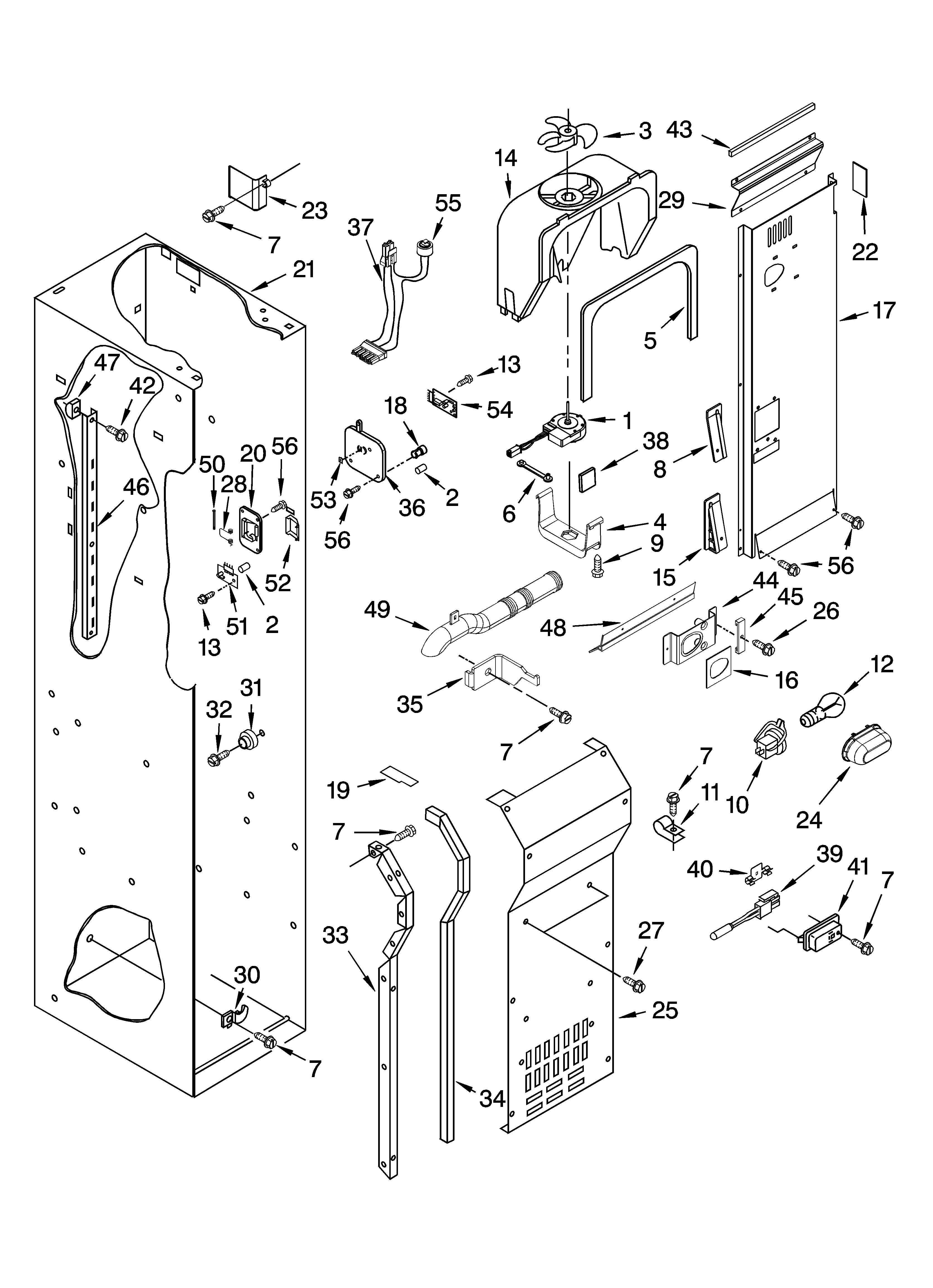 KitchenAid KSSO36QMW01 freezer liner and air flow parts diagram