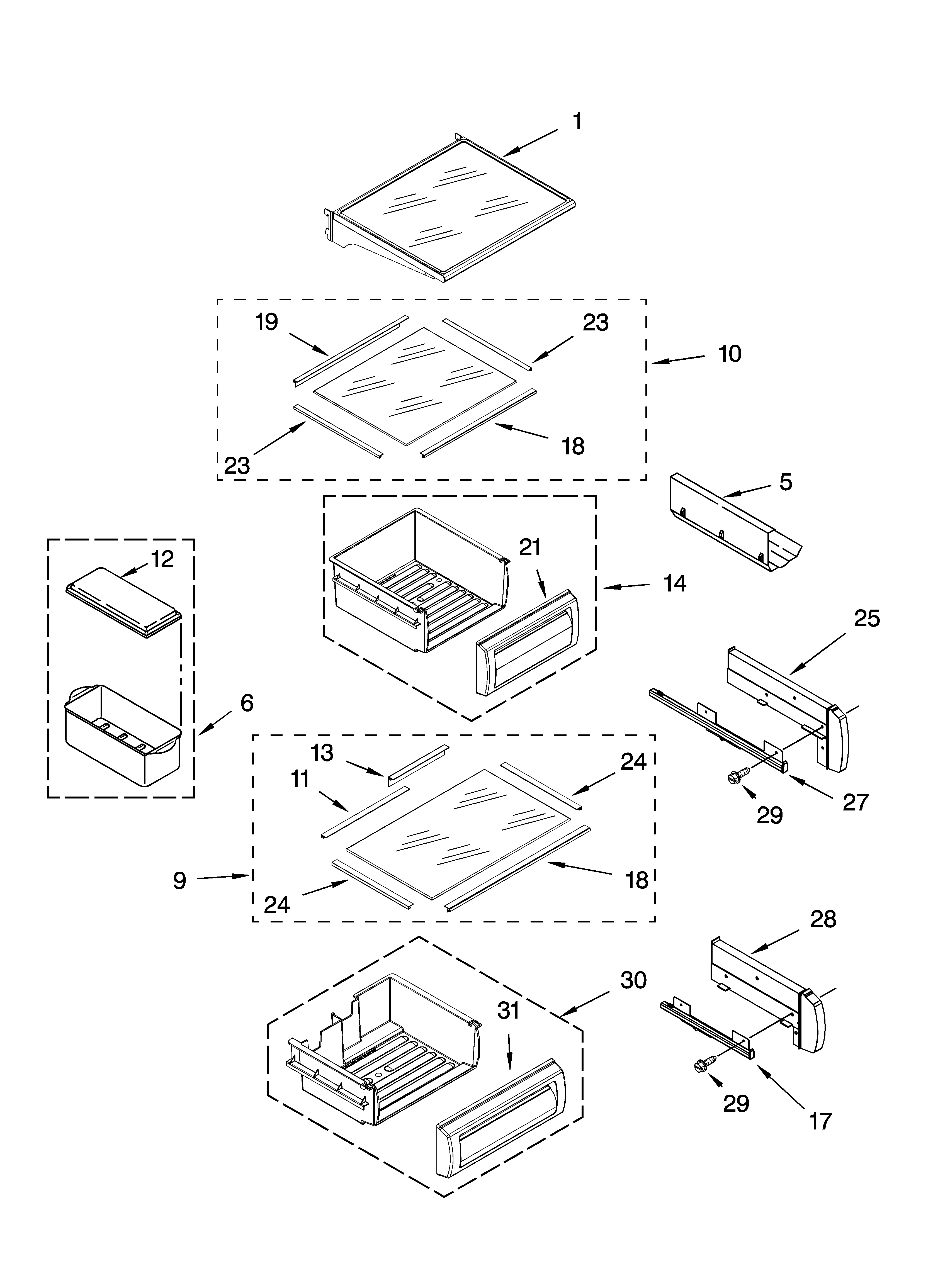 KitchenAid KSSP36QMS01 refrigerator shelf parts diagram
