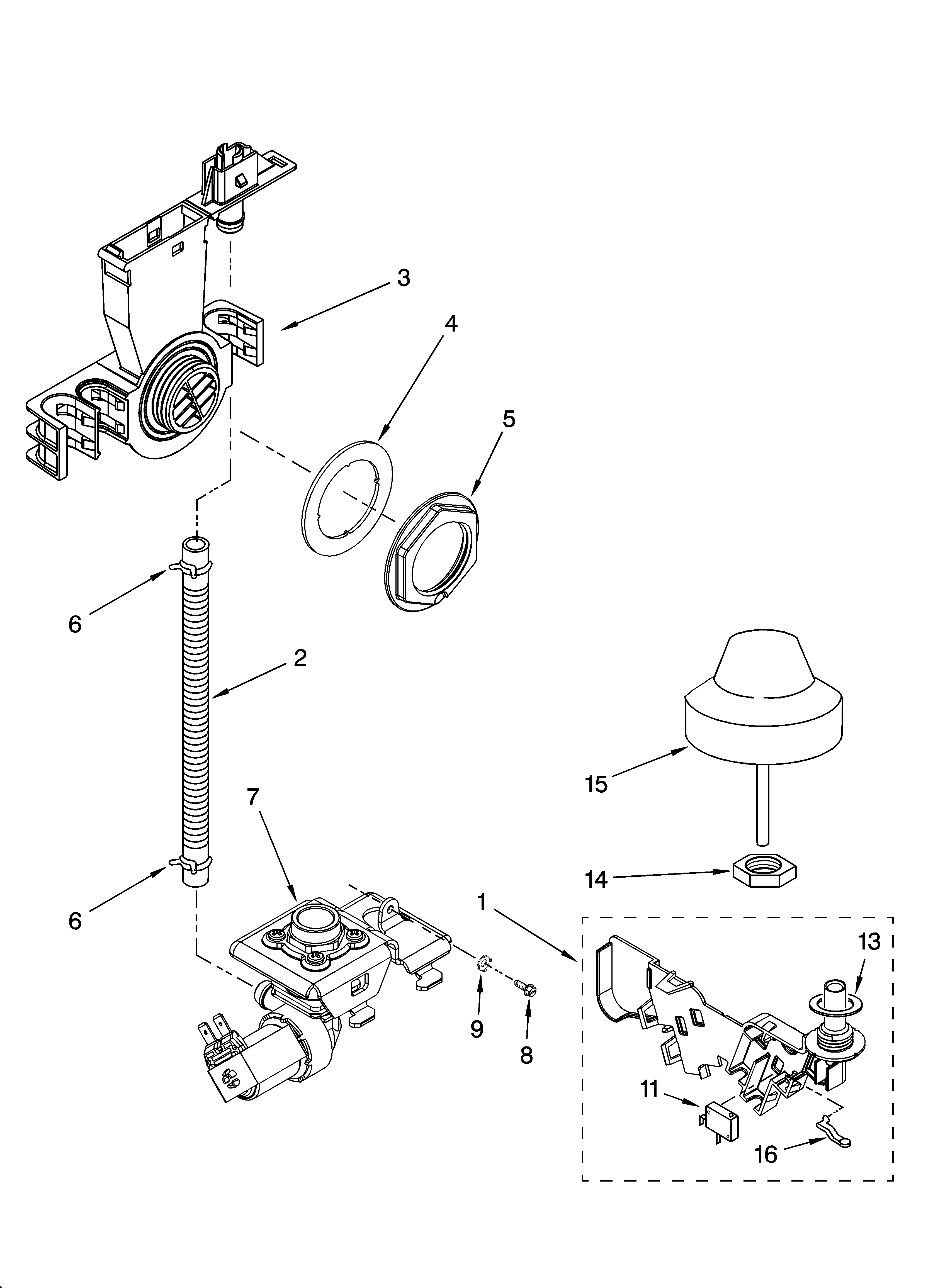 KitchenAid KUDI01FLBL6 fill and overfill parts diagram