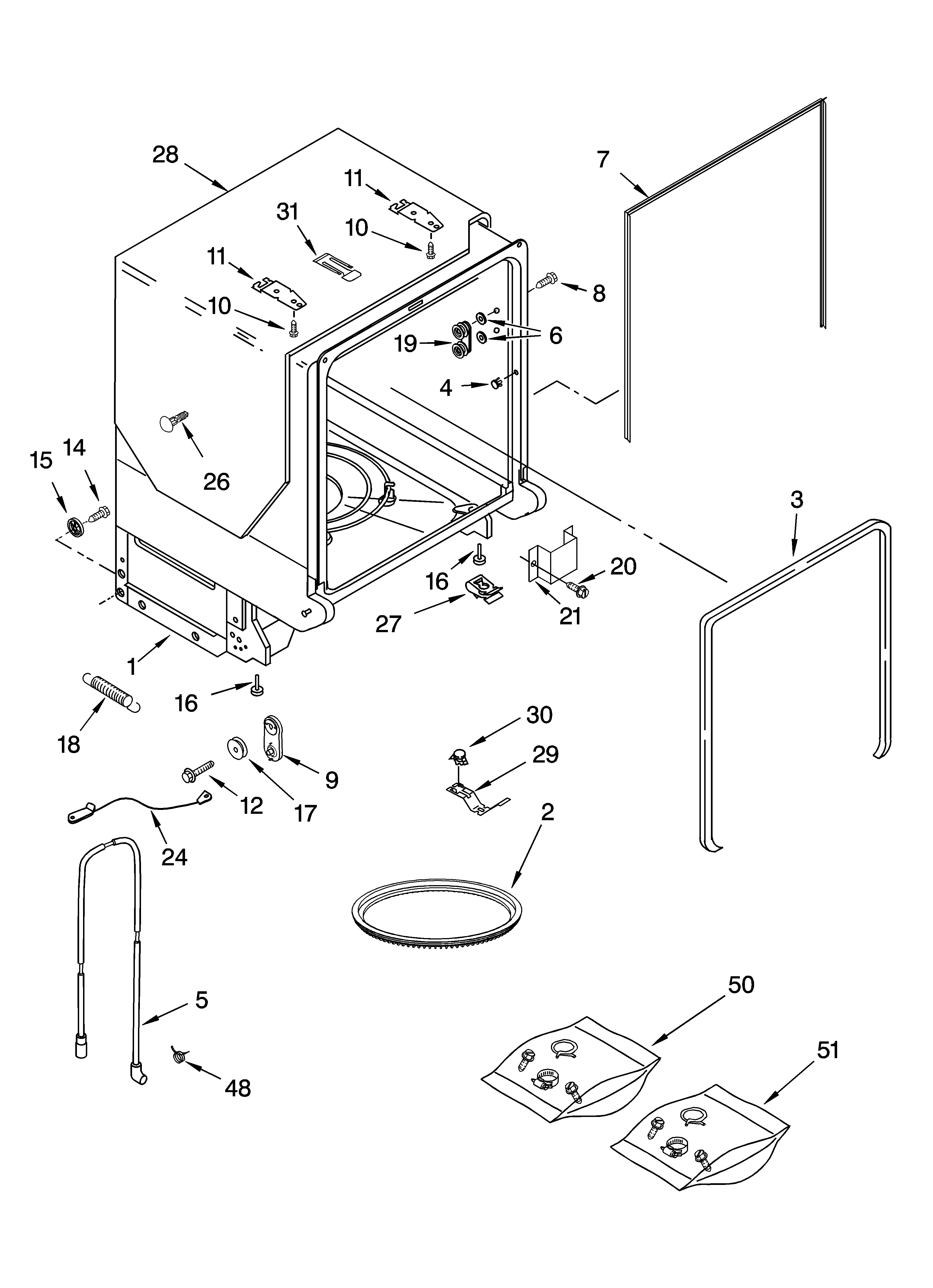 KitchenAid KUDI01FLBL6 tub and frame parts diagram