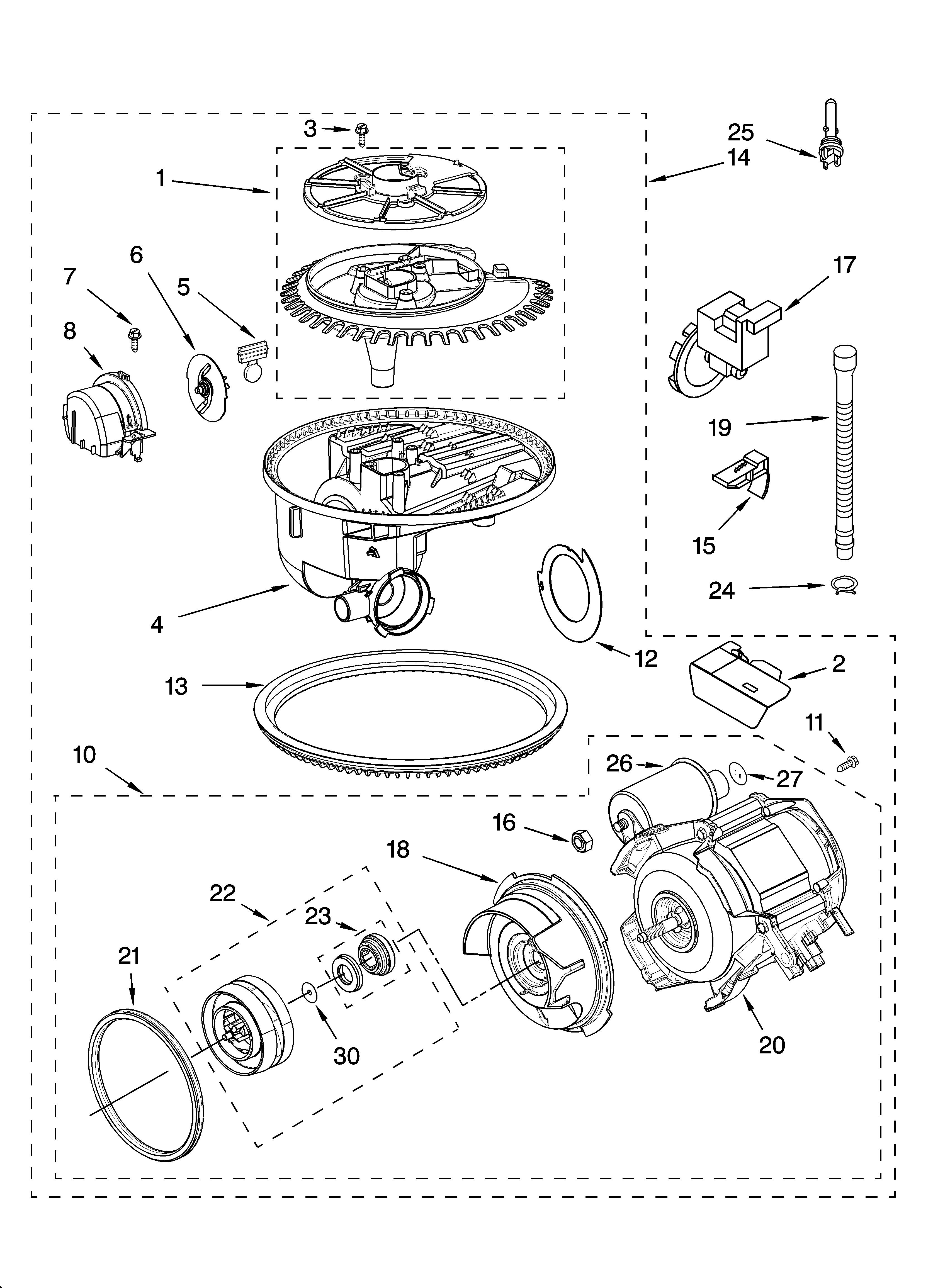 KitchenAid KUDI01FLBL6 pump and motor parts diagram