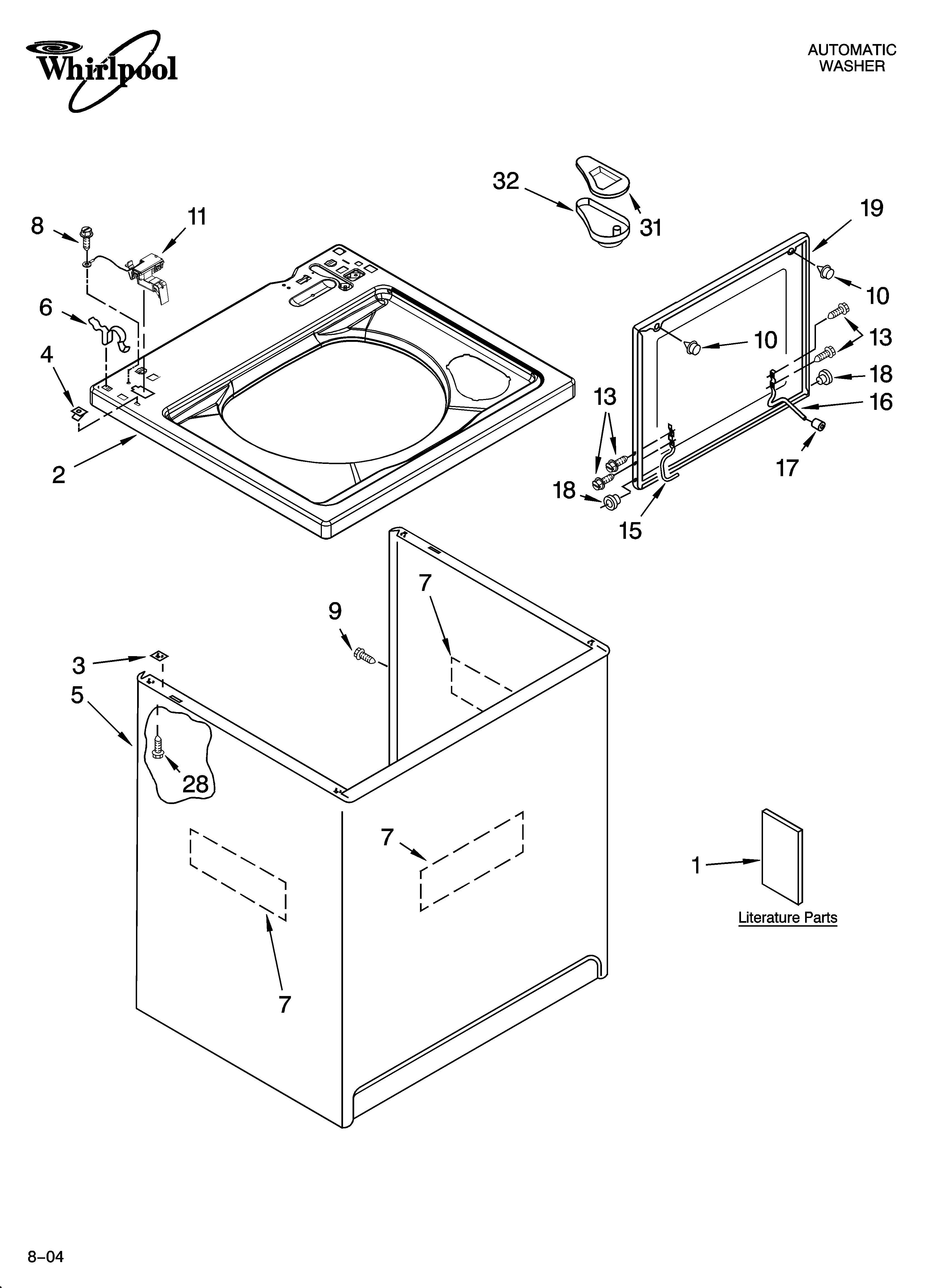 Whirlpool LSQ9650PG1 top and cabinet parts diagram