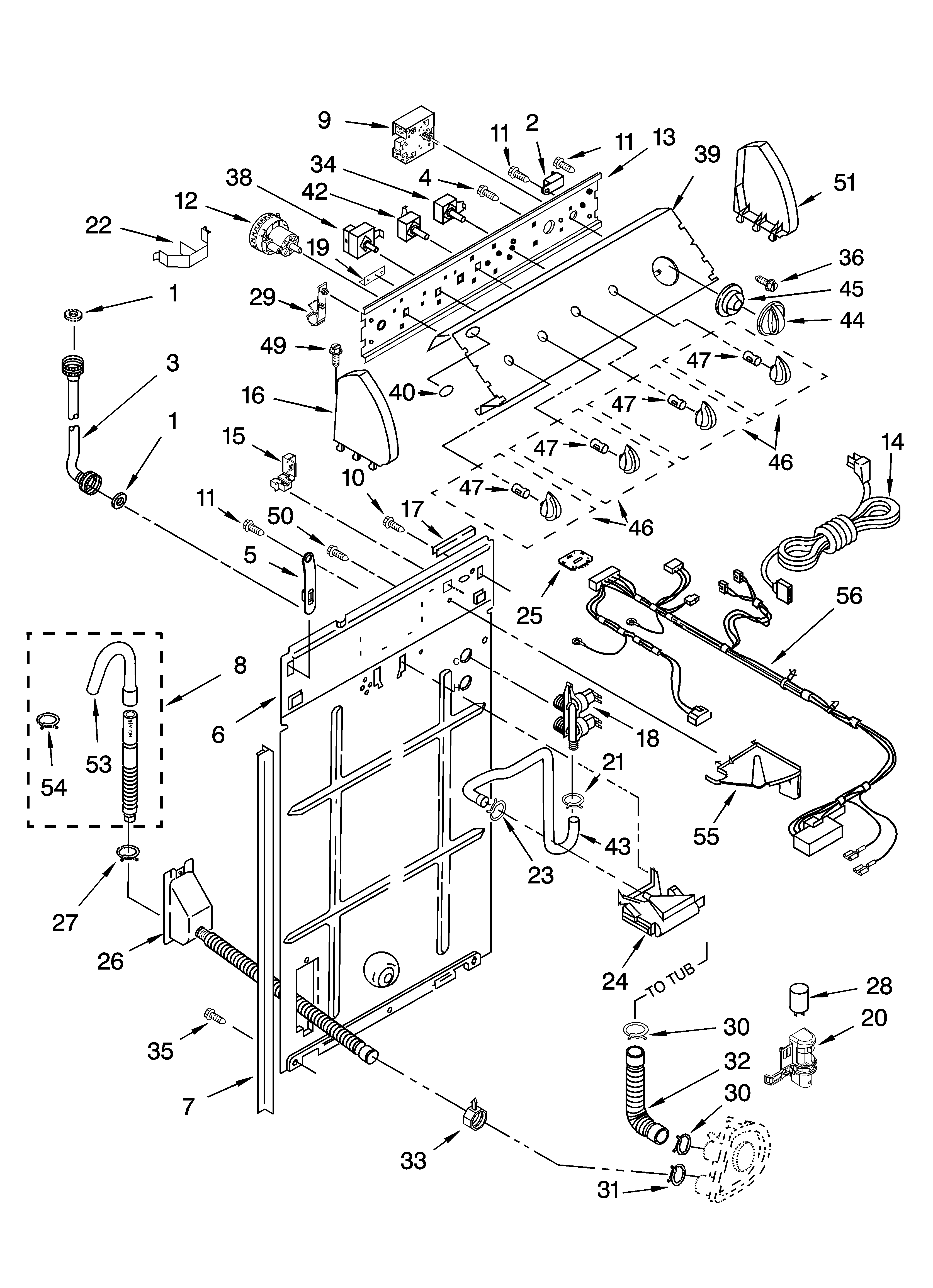 Whirlpool LSQ9650PG1 controls and rear panel parts diagram