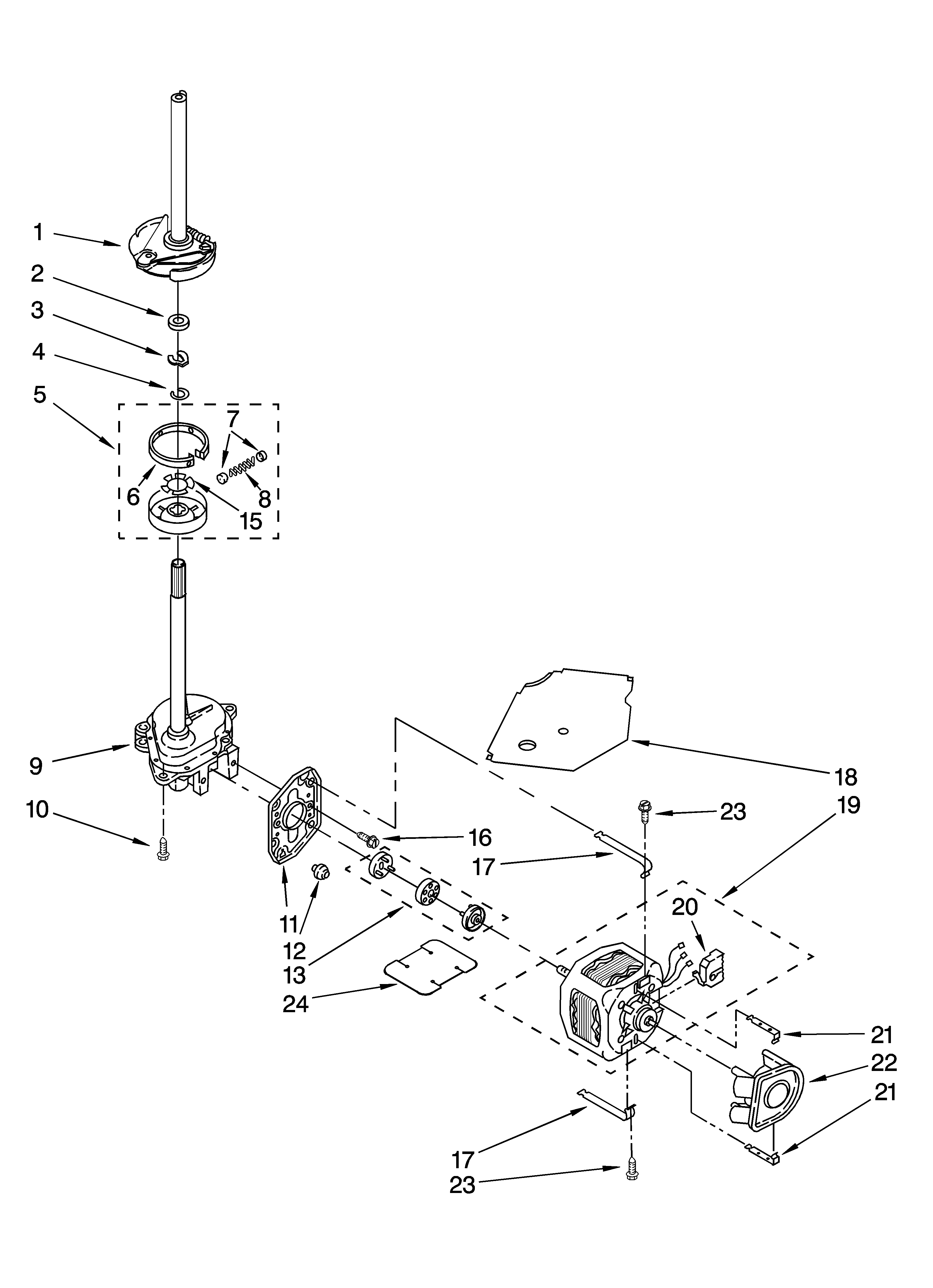Whirlpool LSQ9650PG1 brake, clutch, gearcase, motor and pump parts diagram