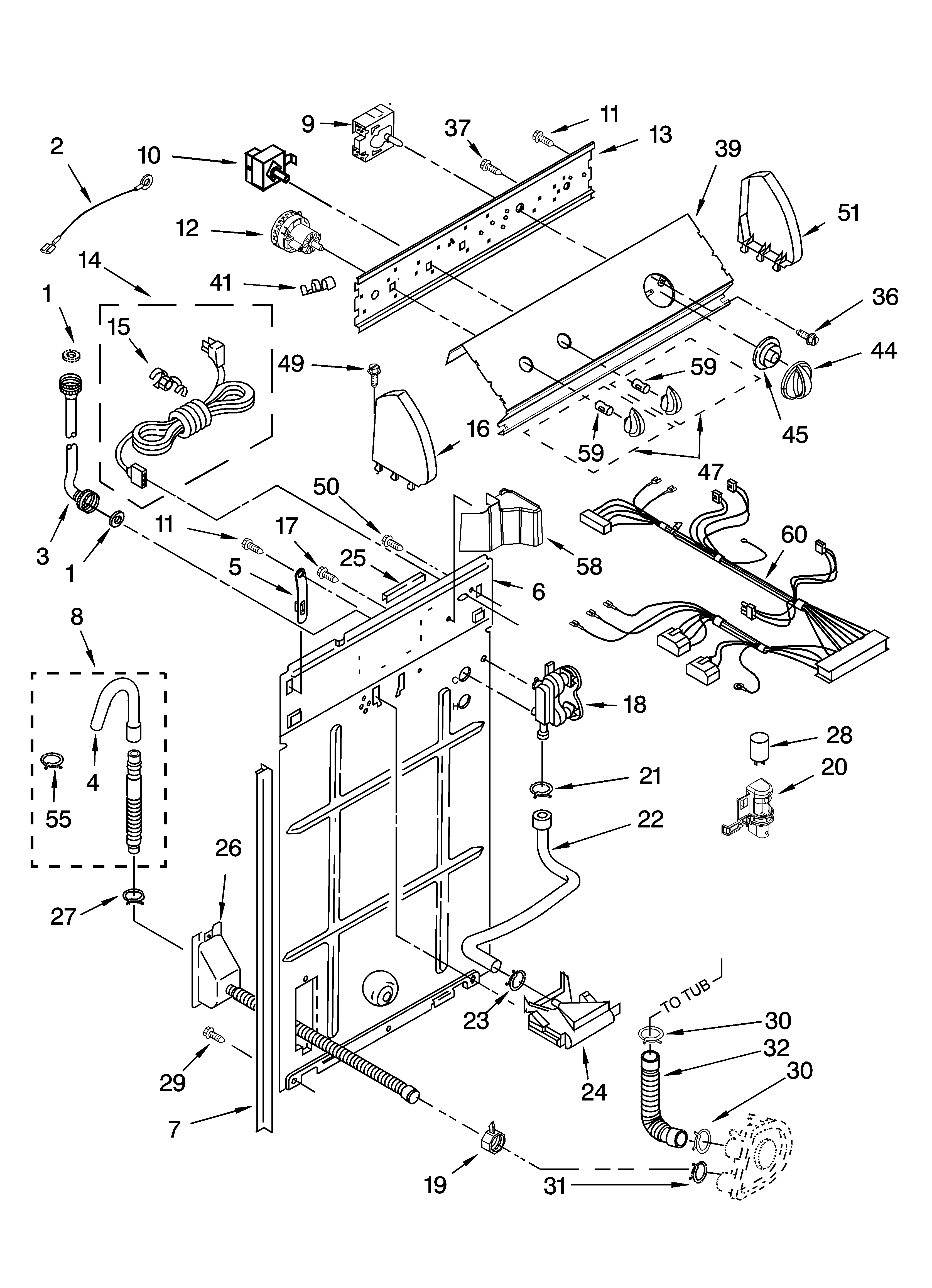 Whirlpool 7MLBR8444PT0 controls and rear panel parts diagram