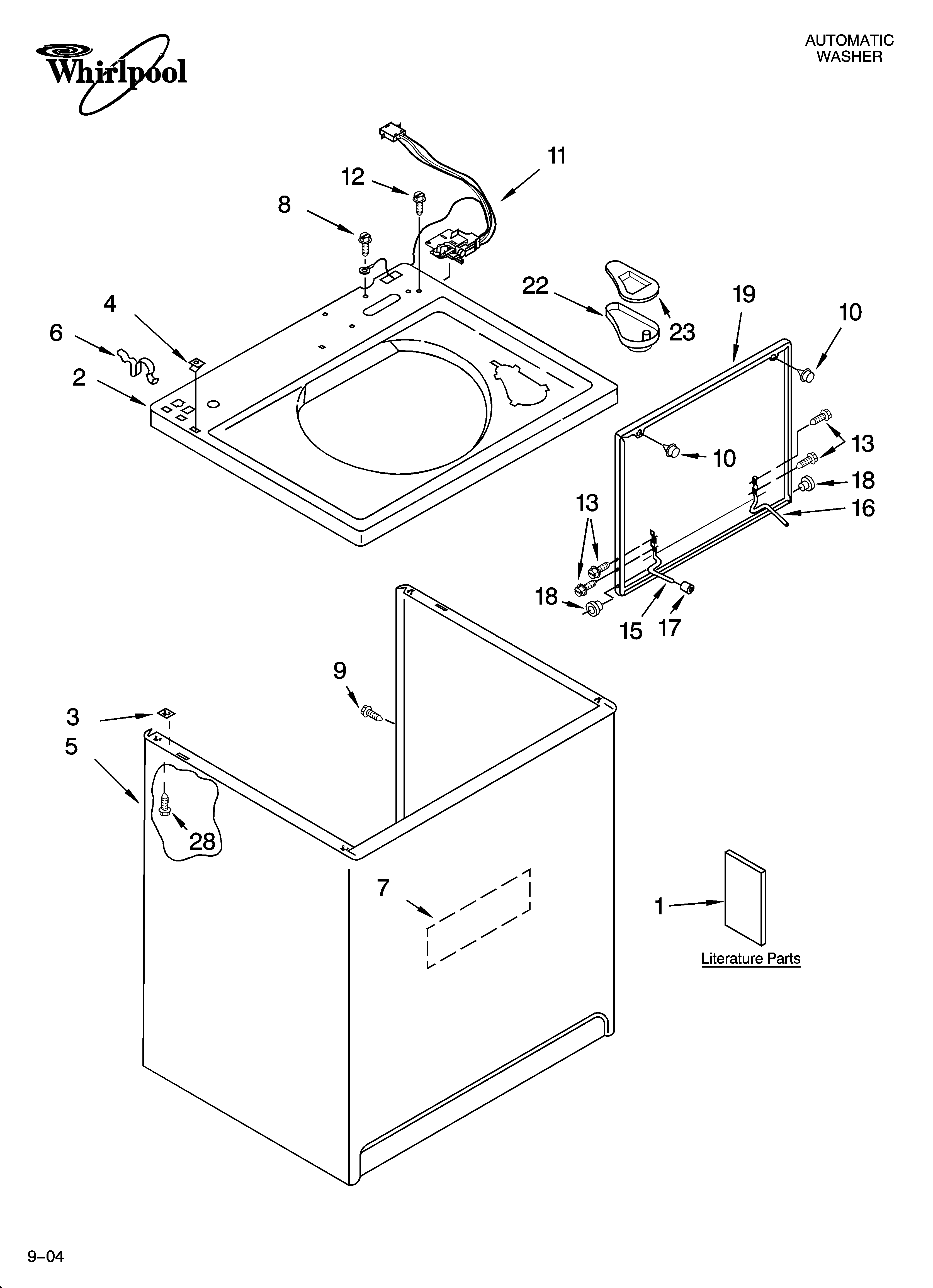 Whirlpool 7MLSC9000PW0 top and cabinet parts diagram